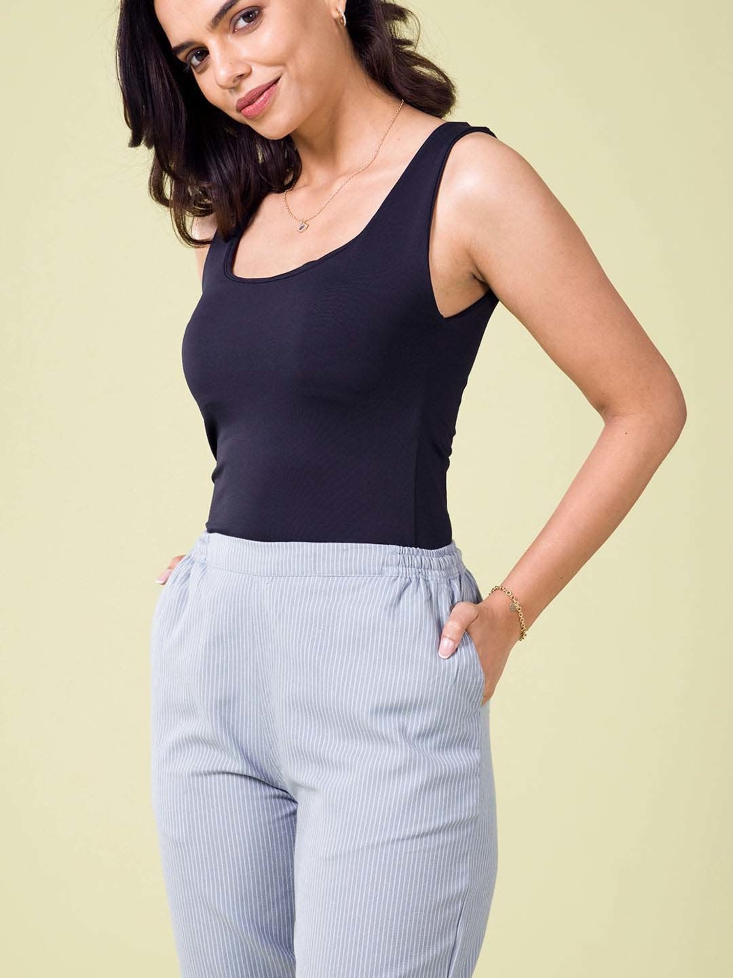 Go Colors! Blue Linen Striped Pencil Pants