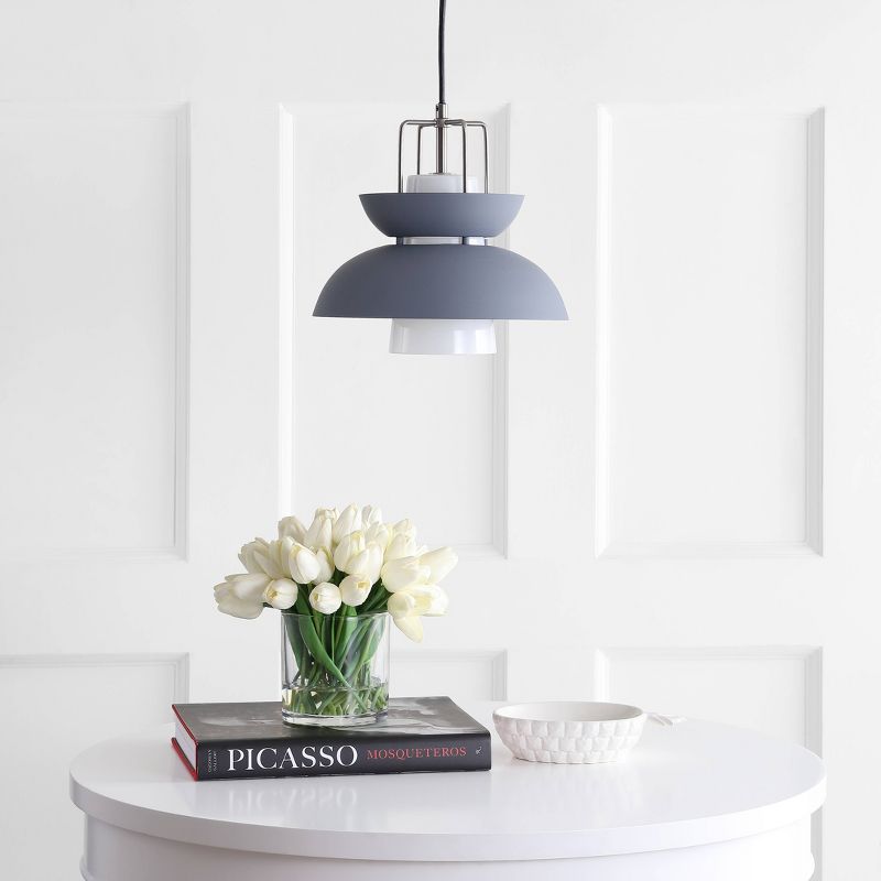 11" Metal Paul Farmhouse Pendant (Includes Energy Efficient Light Bulb) Gray - JONATHAN Y