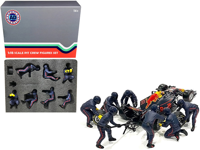 Formula One F1 Pit Crew 7 Figurine Set Team Blue for 1/43 Scale Models by American Diorama