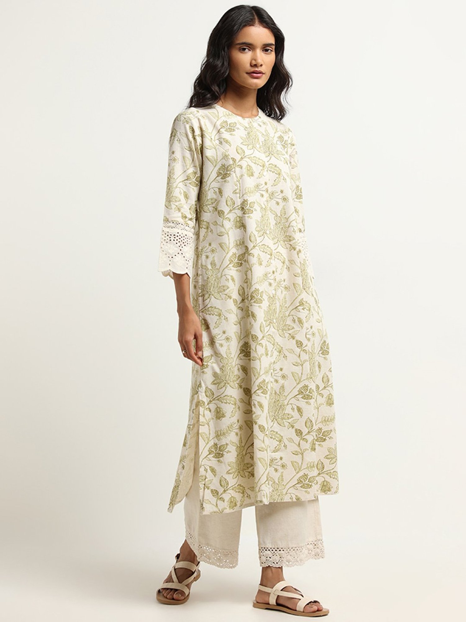 Utsa by Westside Green Floral Print Kurta
