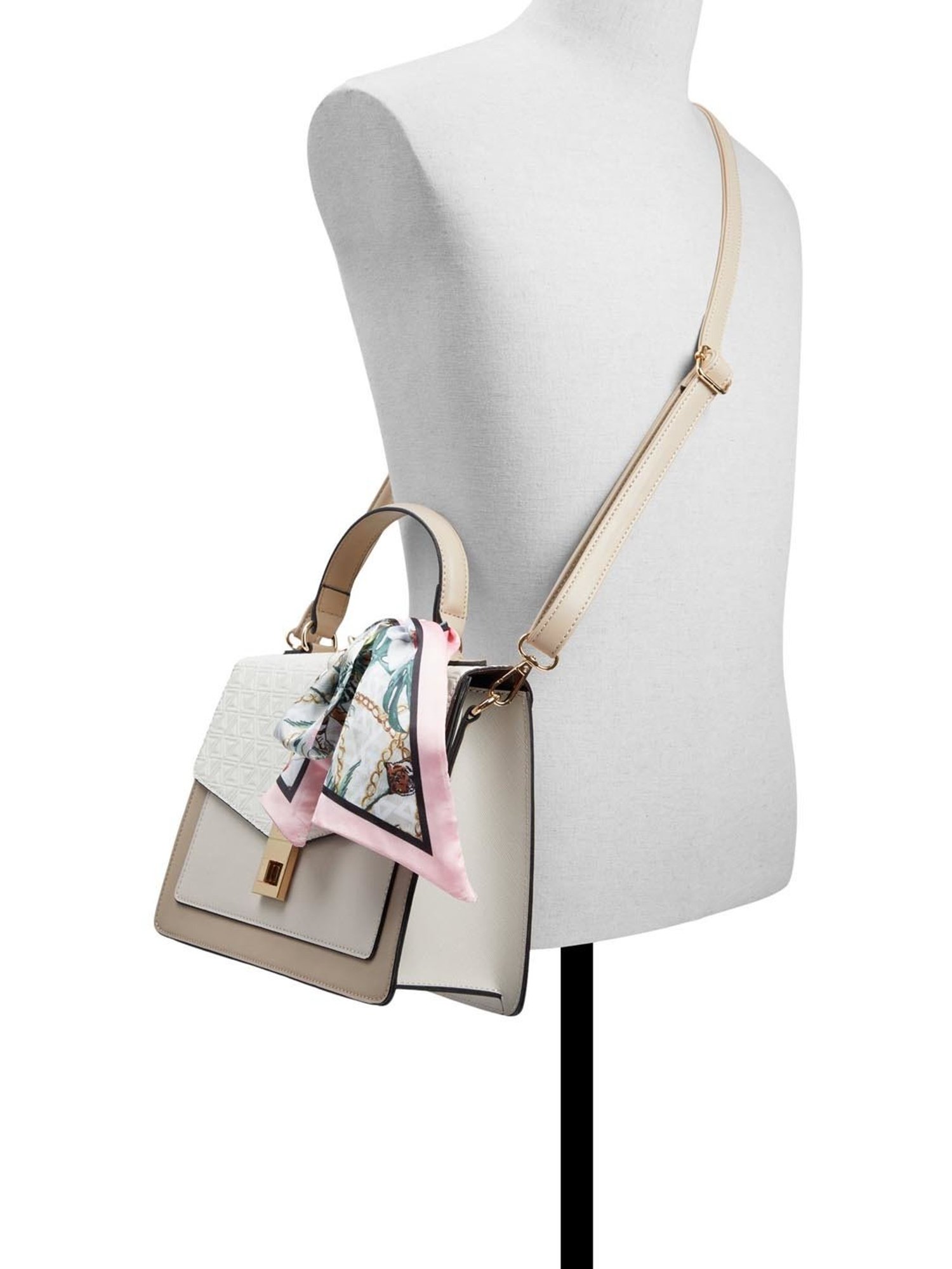 Aldo White & Beige Striped Medium Handbag