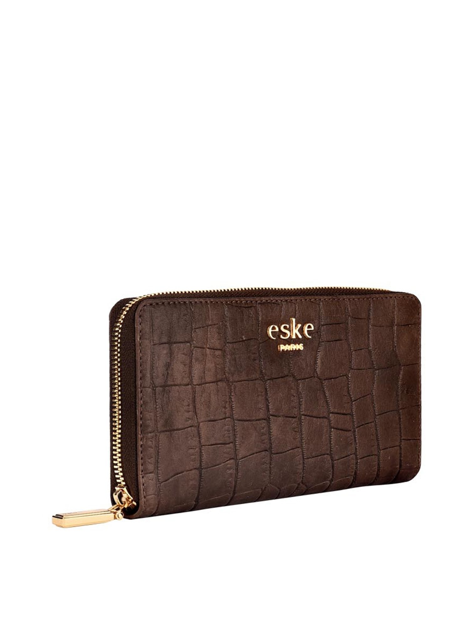 Eske Merc Brown Textured Zip Around Wallet for Women