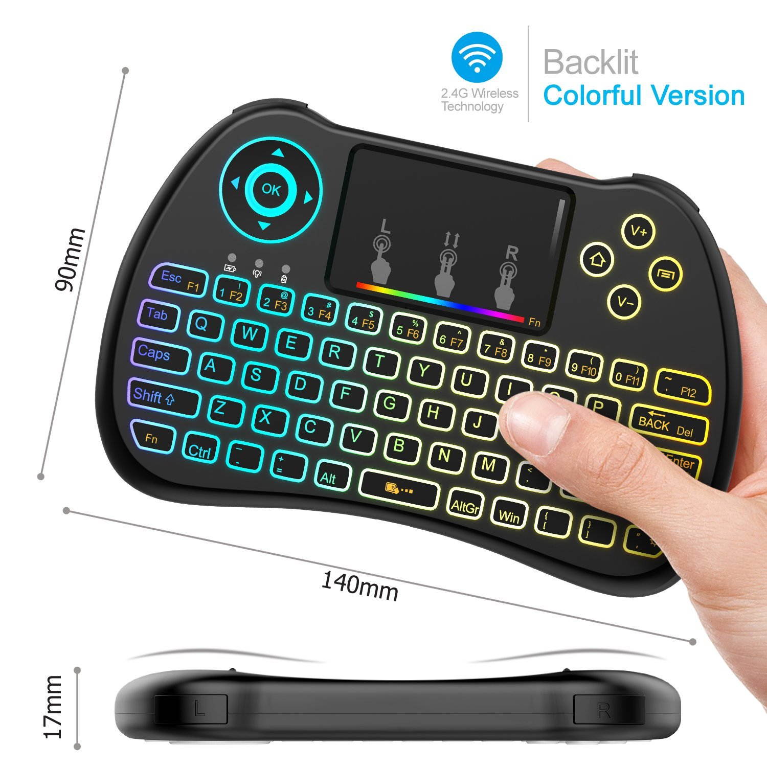 Werleo 2.4GHz Colorful Backlit Mini Wireless Keyboard with Touchpad Mouse Rechargeable Combos for PC, Laptop,Pad, Google Android TV Box PS4 PS3 Xbox and More (Upgraded Version)