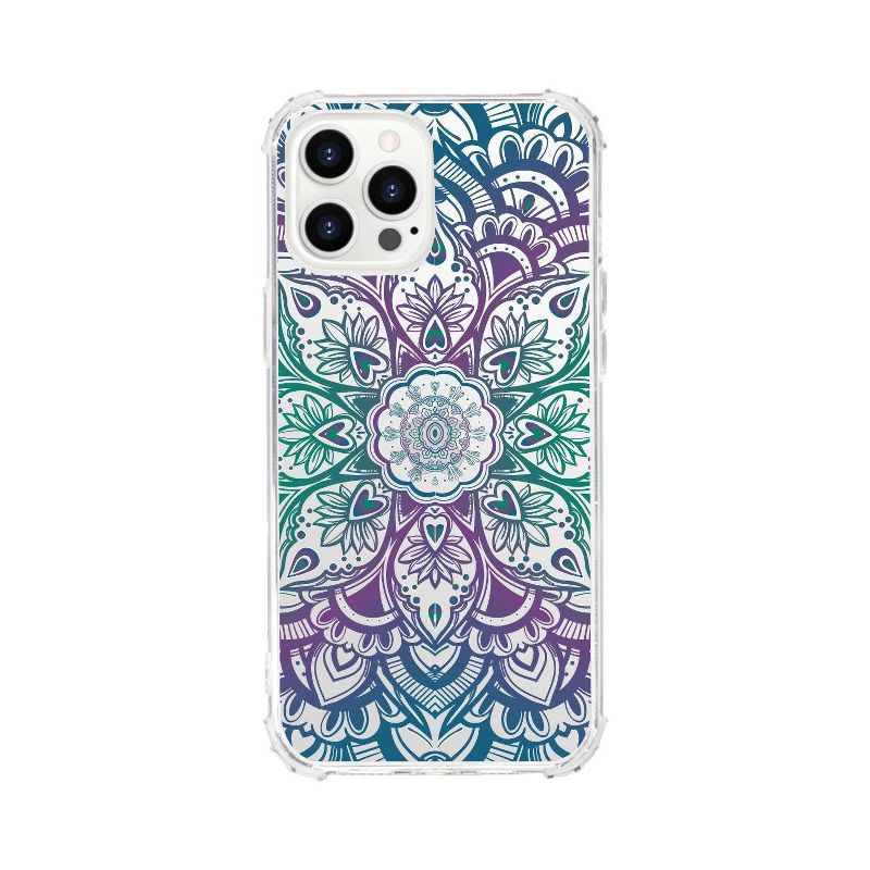 OTM Essentials Apple iPhone 12 Pro Max Tough Edge Clear Phone Case - Mandala Heart Green/Purple
