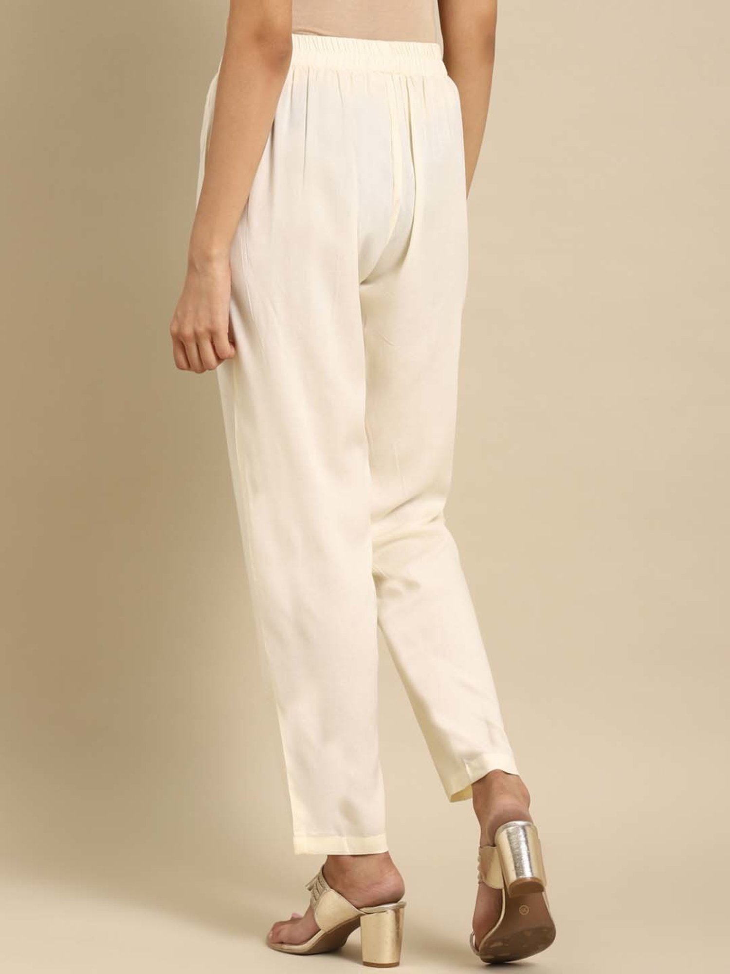 Rangita Beige & White Straight Pants - Pack Of 2
