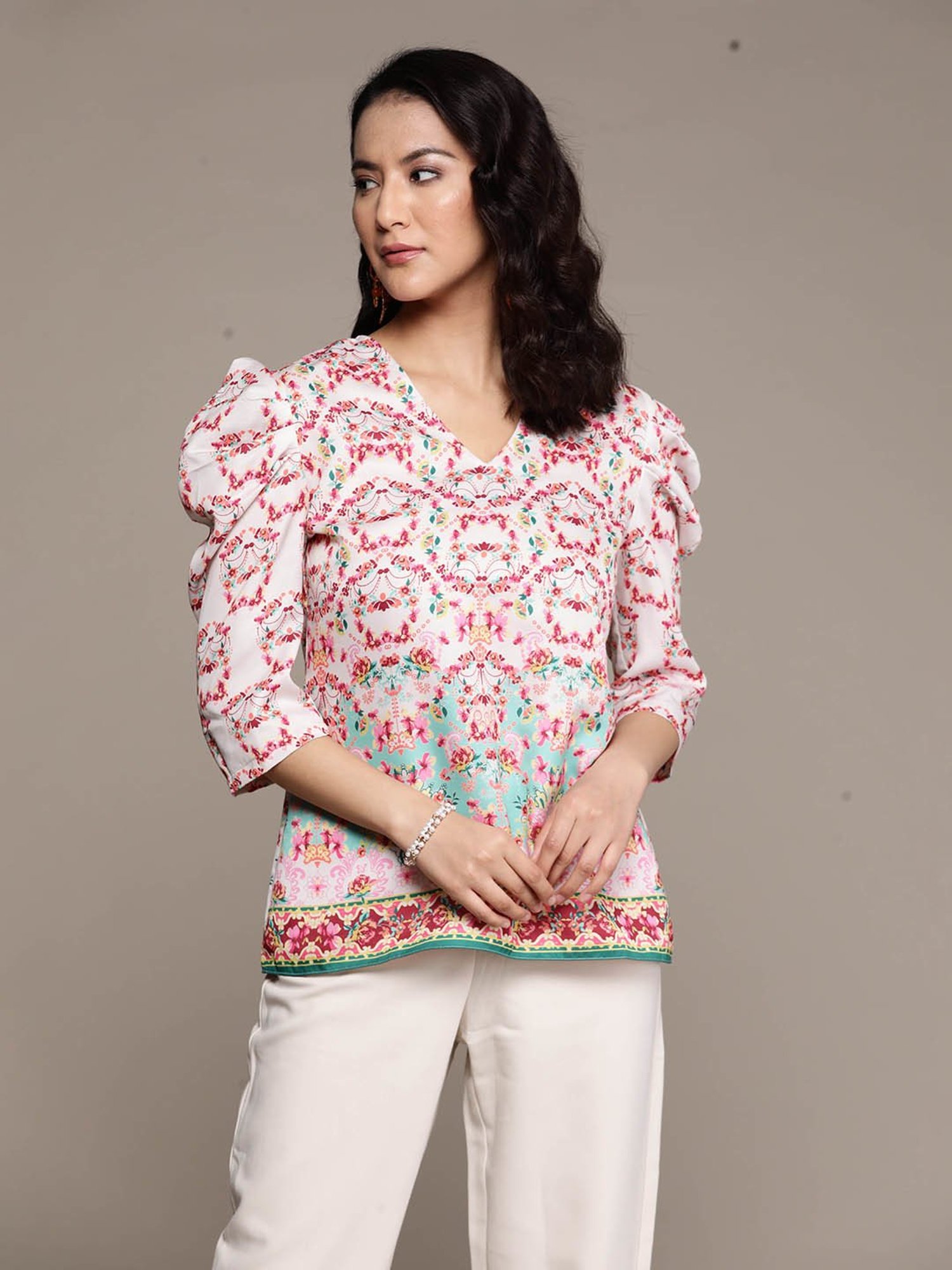 aarke Ritu Kumar Ecru Printed Top