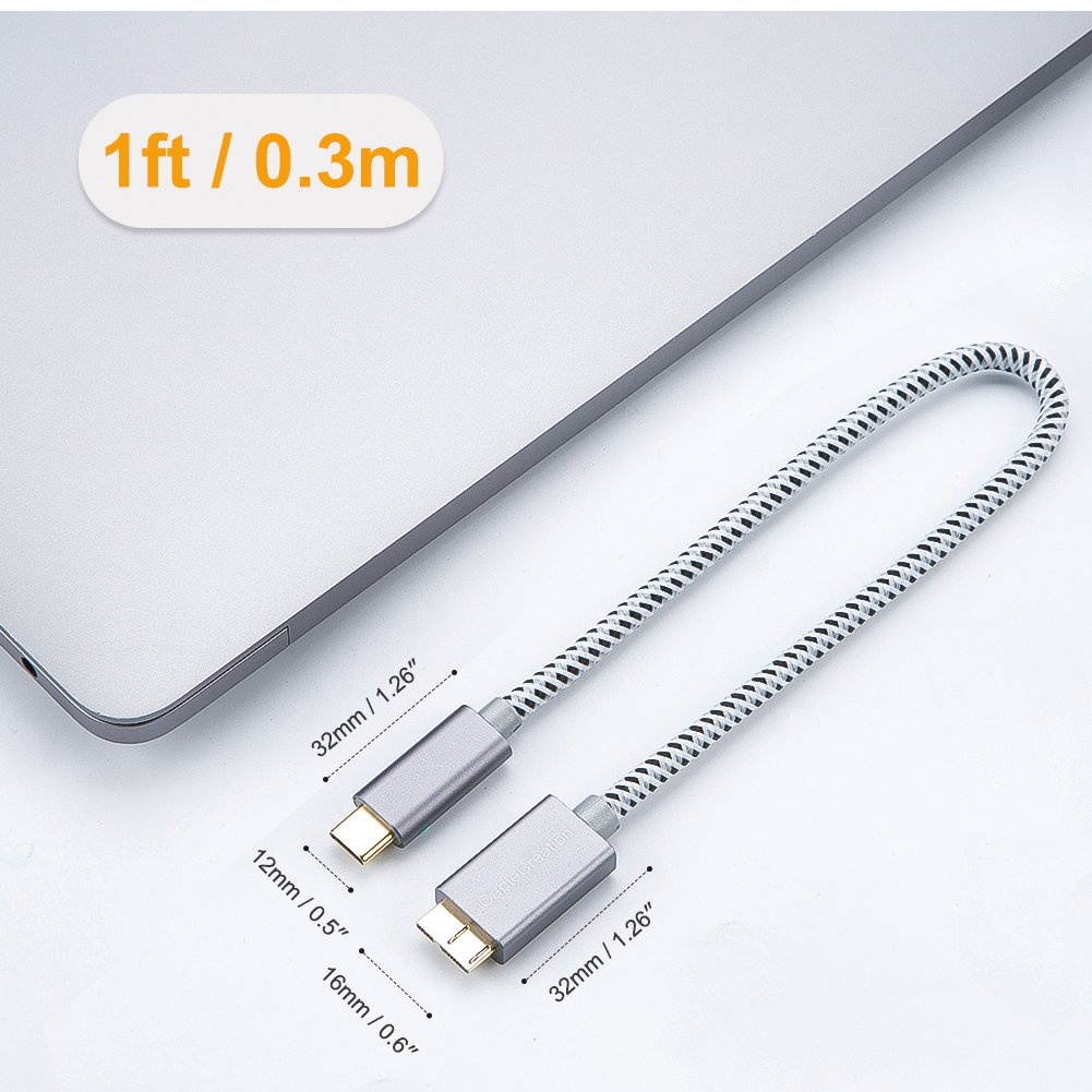USB-C to Micro-B 3.0 (Gen 2/10G), CableCreation 3.3ft Braided Micro USB 3.1 Type C Cable Compatible MacBook (Pro), Chromebook Pixel, HDD External Hard Driver & Phones, 1M/Gray