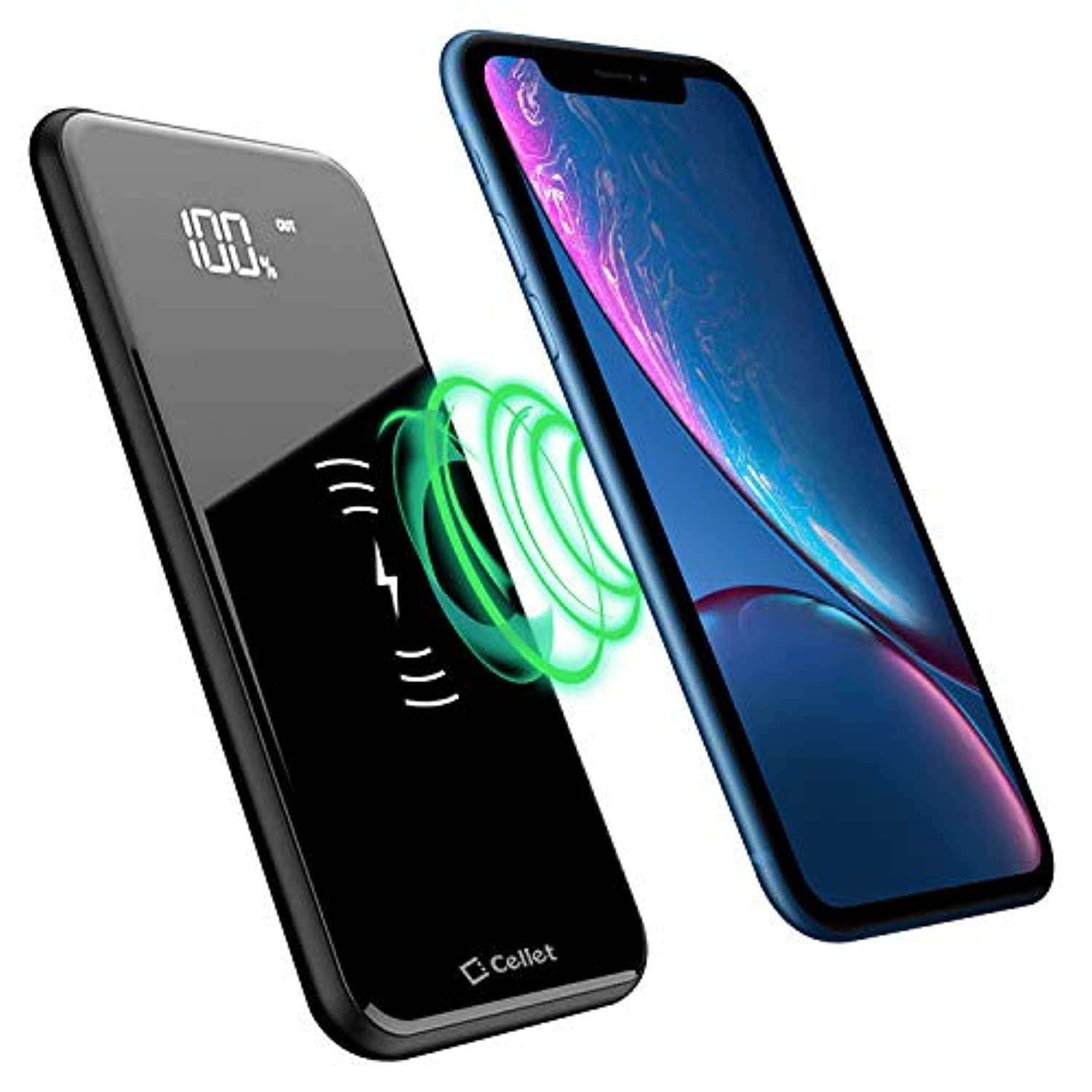 cellet universal wireless charging bank 10,000mah charge capacity led smart display compatible to apple iphone xs/max/xr/x/8 pl
