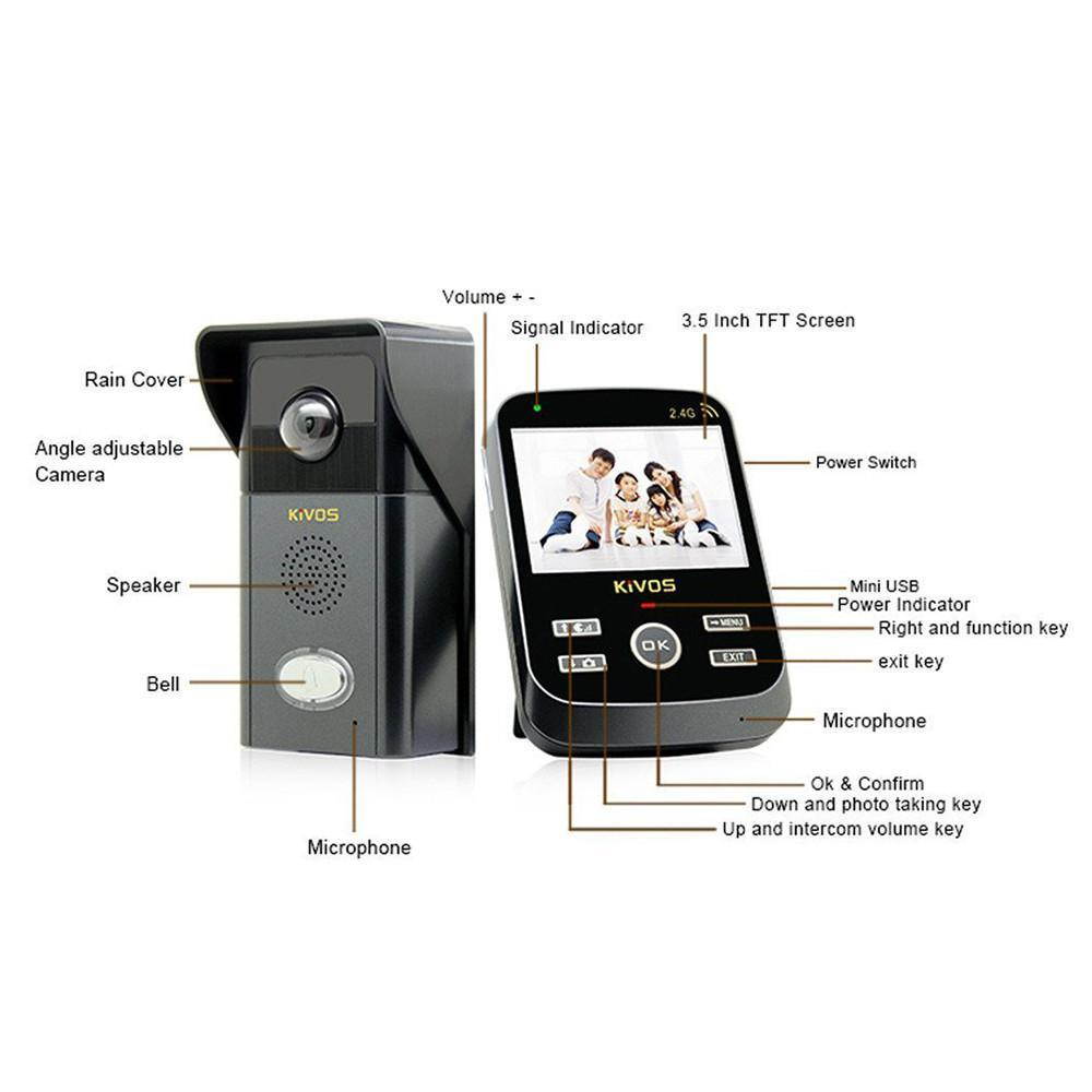 300,000 pixels 3.5" LCD 2.4Ghz Wireless Intercom Door Phone Doorbell KDB303