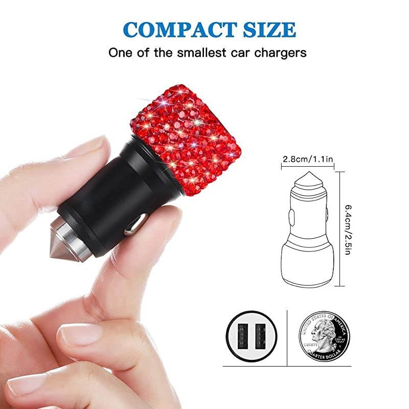 Dual USB Car Charger Car Adapter Bling Bling Rhinestones Crystal Car Decorations for Fast Charging Car Decors for iPhone Xs Max X Plus iPad ProMini Samsung