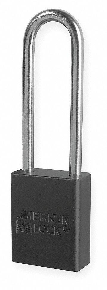 Anodized Aluminum Padlock, Black, Key Dif