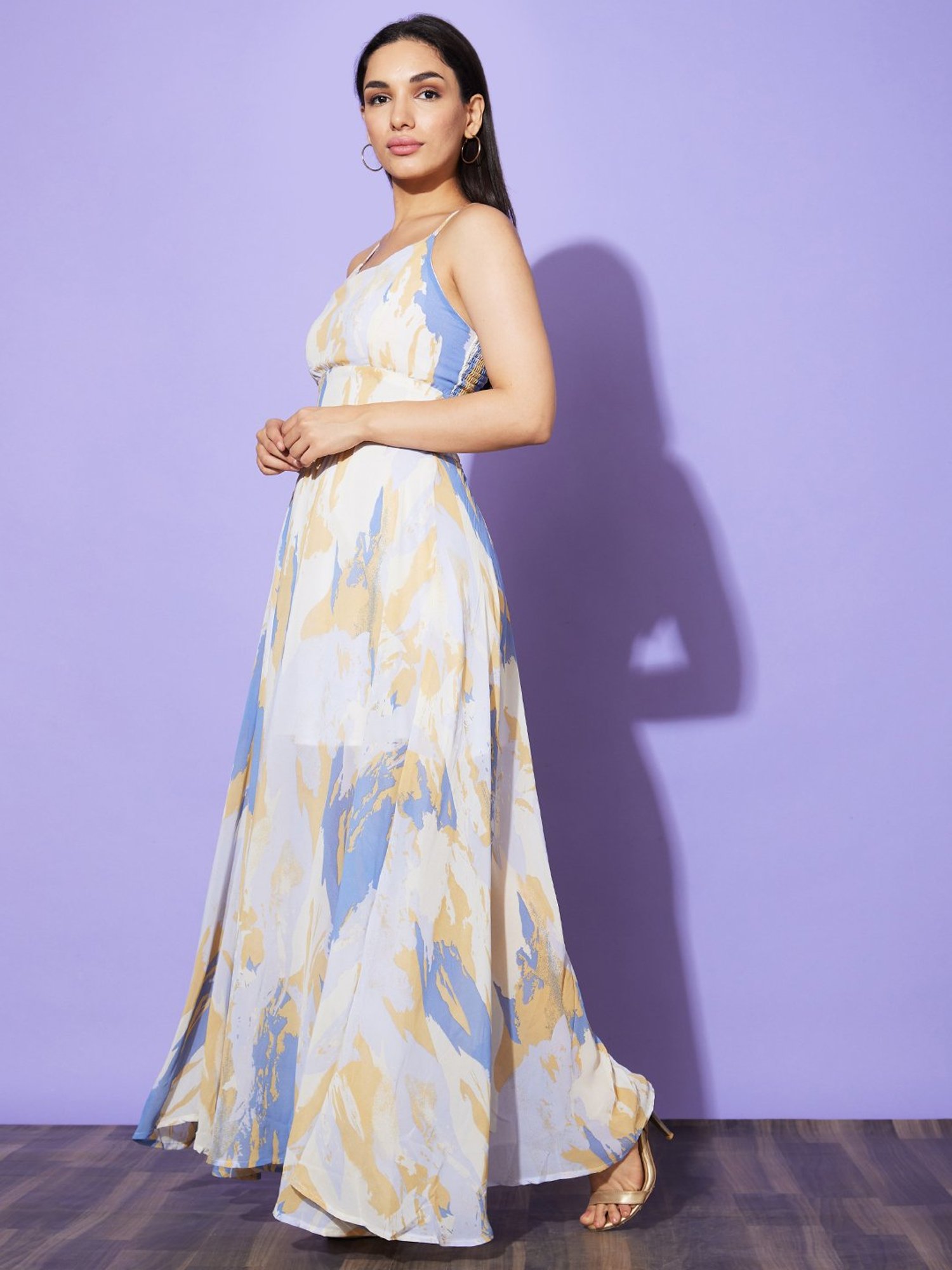 Globus Blue Printed Crop Top With Skirt