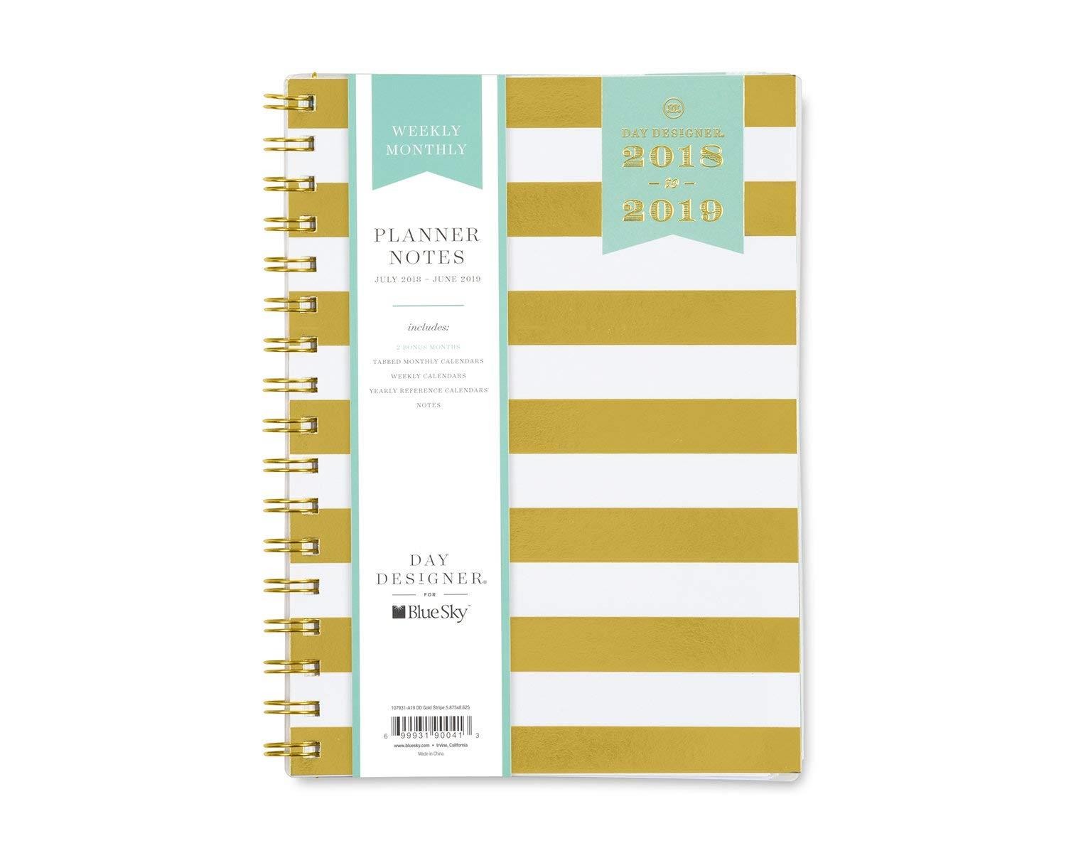 Day Designer for Blue Sky 2018-2019 Academic Year Weekly & Monthly Planner, Flexible Cover, Twin-Wire Binding, 5.8" x 8.6", Gold Stripe Design