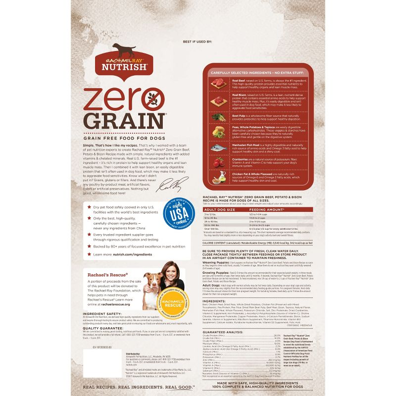 Rachael Ray Nutrish Zero Grain Beef, Potato & Bison Recipe Dry Dog Food - 3.5lbs