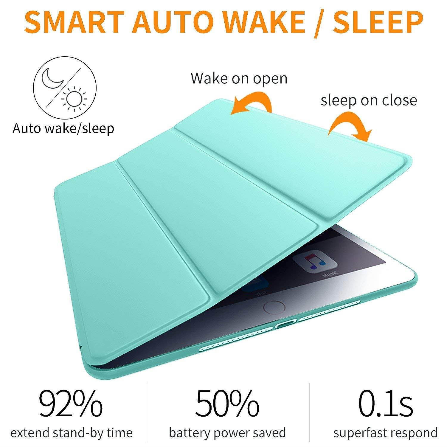 DTTO iPad Mini Case for iPad Mini 3/2 / 1, Ultra Slim Lightweight Smart Case Trifold Cover Stand with Flexible Soft TPU Back Cover for iPad Apple Mini, Mini 2, Mini 3 [Auto Sleep/Wake](Mint Green)