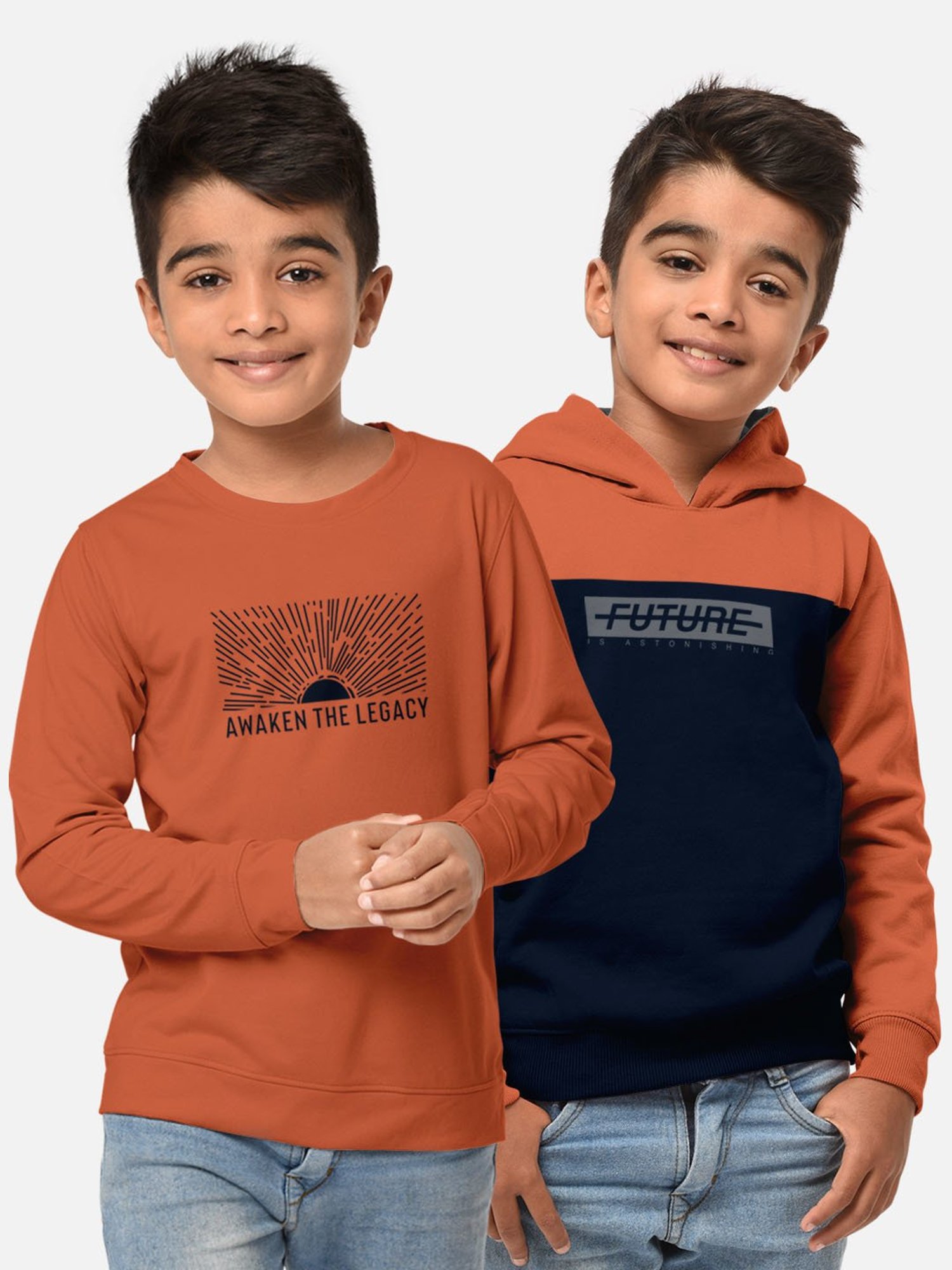 HELLCAT Orange & Navy Printed Full Sleeves T-Shirt (Pack Of 2)