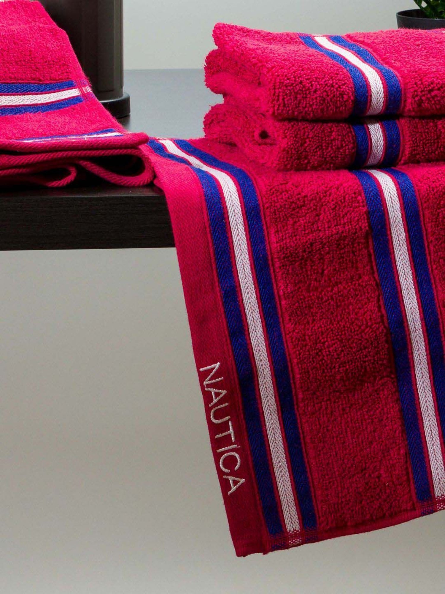 Nautica Vintage Crew Stripe Burgundy Cotton 500 GSM Super Soft Zero Twist Hand Towel - Set of 4