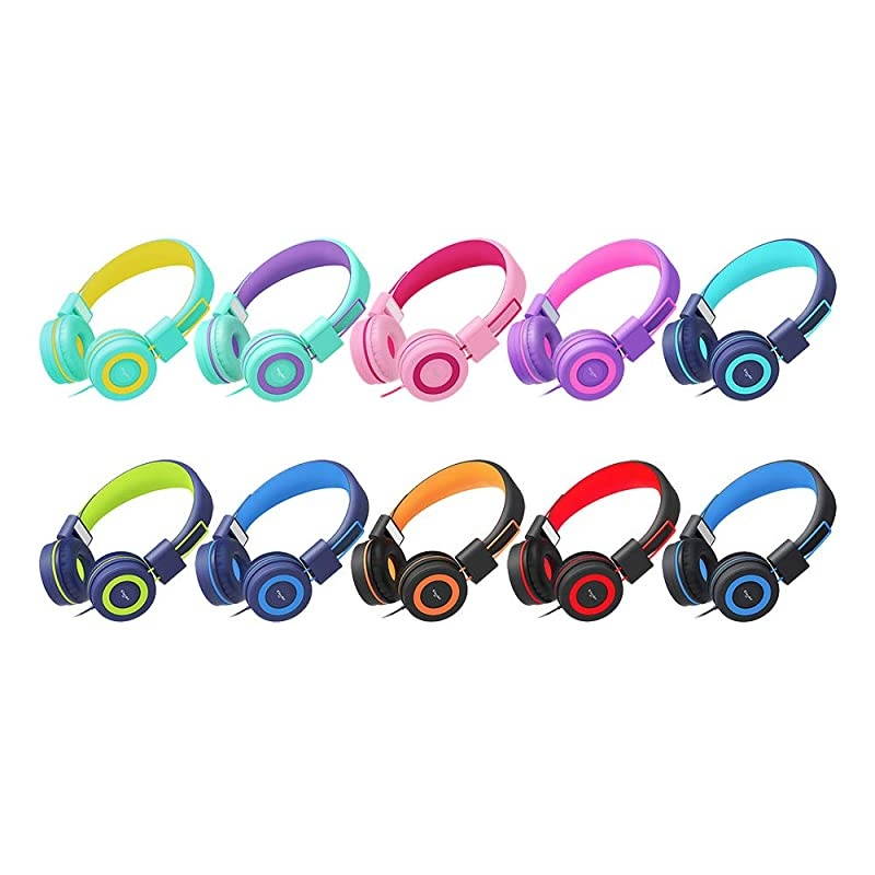 i37 Kids Headphones Children Girls Boys Teens Adults Foldable Adjustable On Ear Headsets 3.5mm Jack Compatible iPad Cellphones Computer MP3/4 Kindle Airplane School Tablet Blue/Light Blue