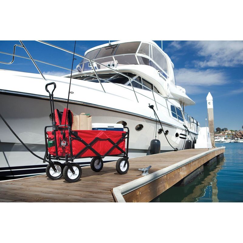 Mac Sports Heavy Duty Steel Frame Collapsible Folding 150 Pound Capacity Outdoor Camping Garden Utility Wagon Yard Cart, Black