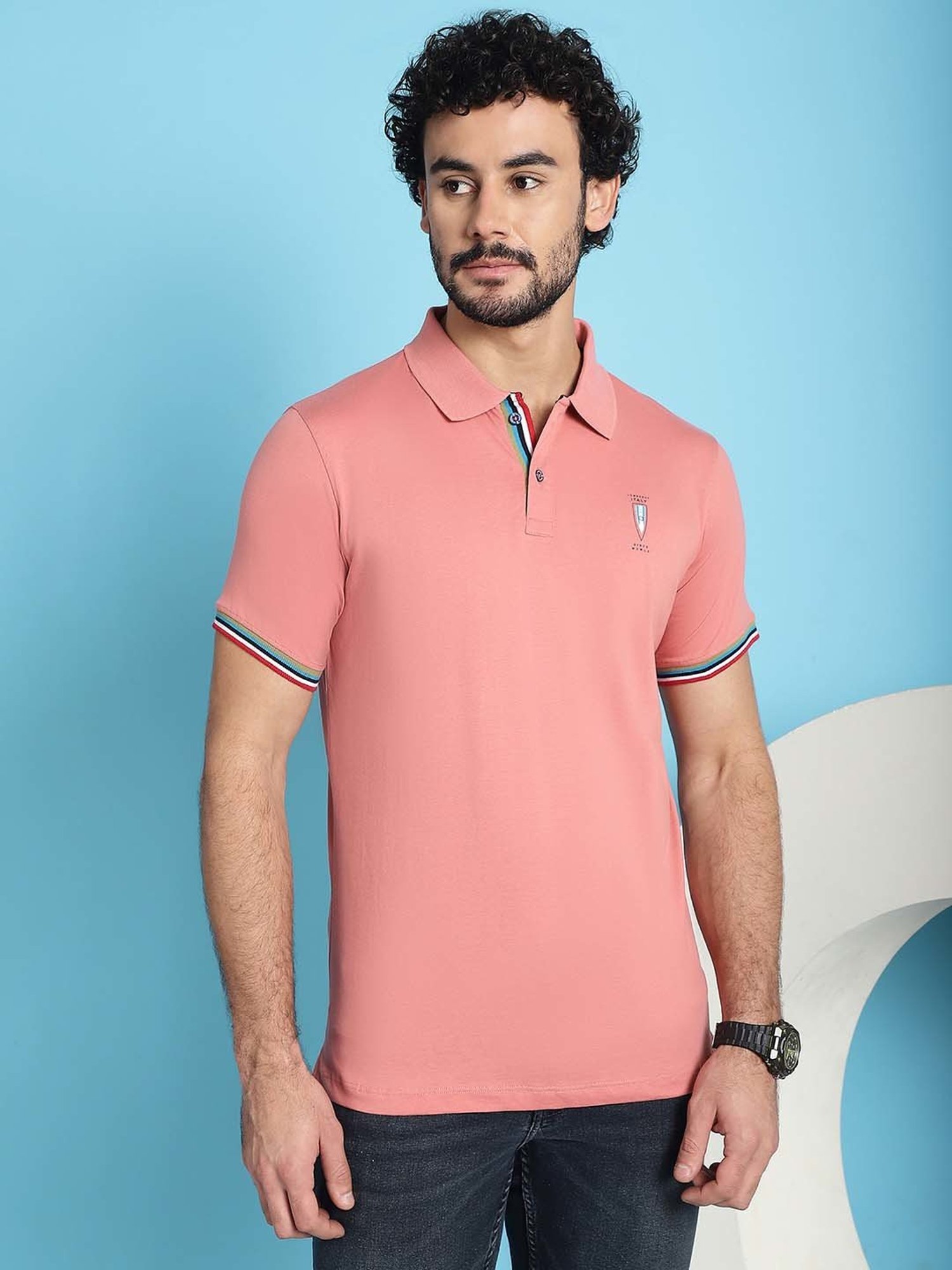 Venitian- Forbidden Clothing Pink Slim Fit Printed Polo T-Shirt