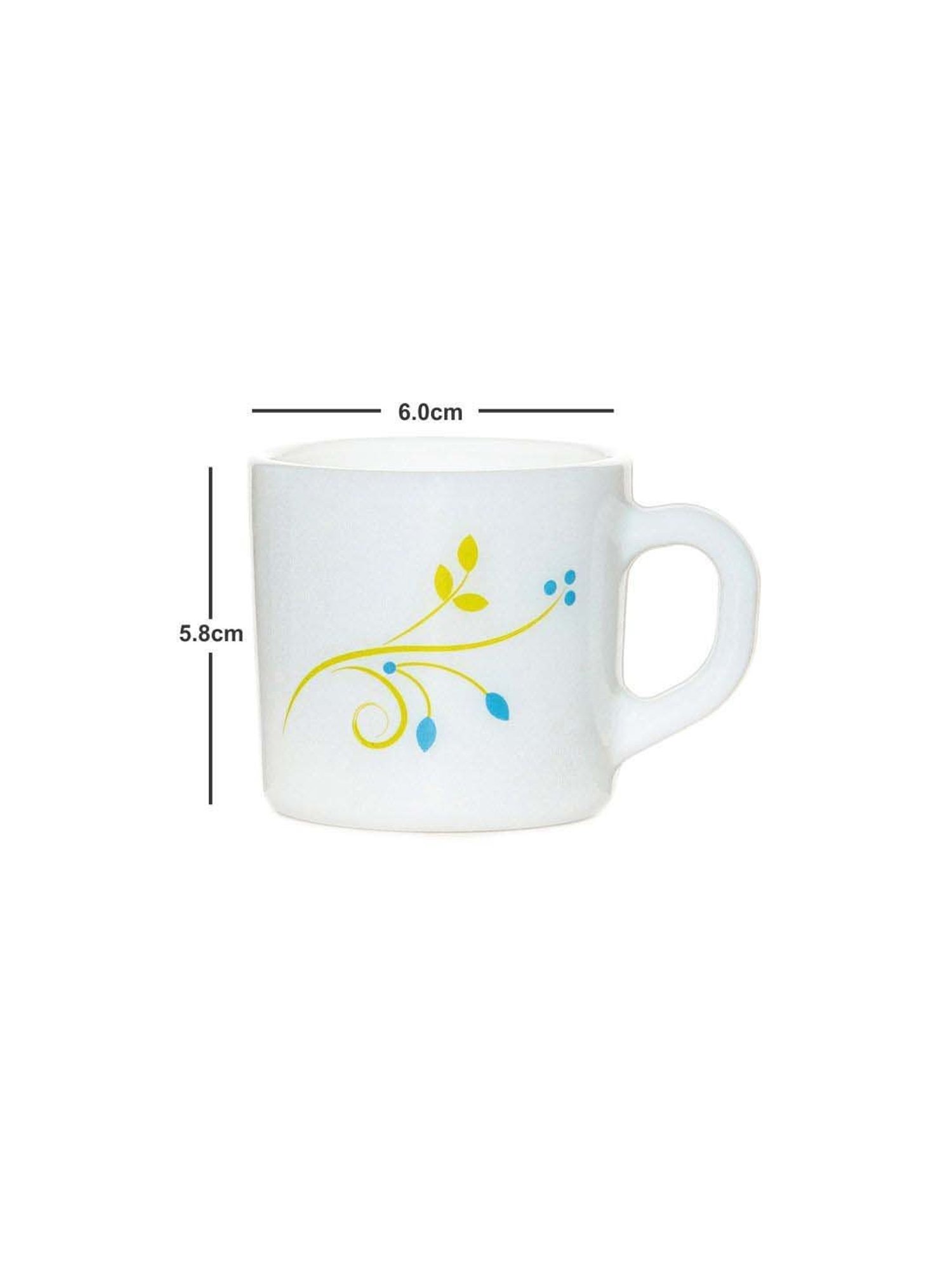 Cello White & Yellow Glass Coffee Mug (0.1 L) - Set of 6