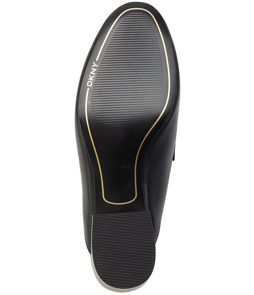 DKNY Rizz Leather Logo Hardware Strap Block Heel Mules