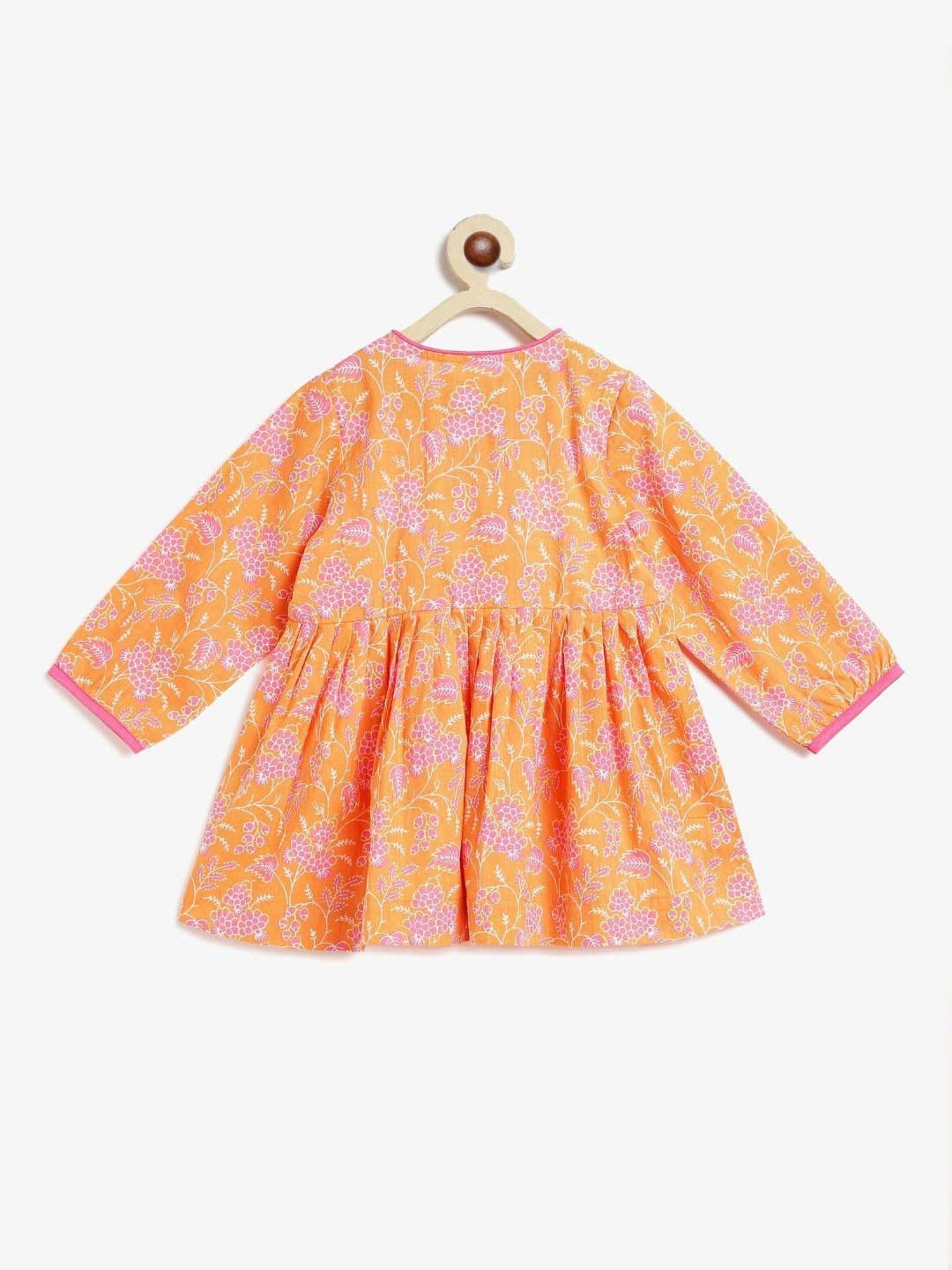 Campana Kids Orange & Pink Cotton Printed Full Sleeves kurti & Dhoti