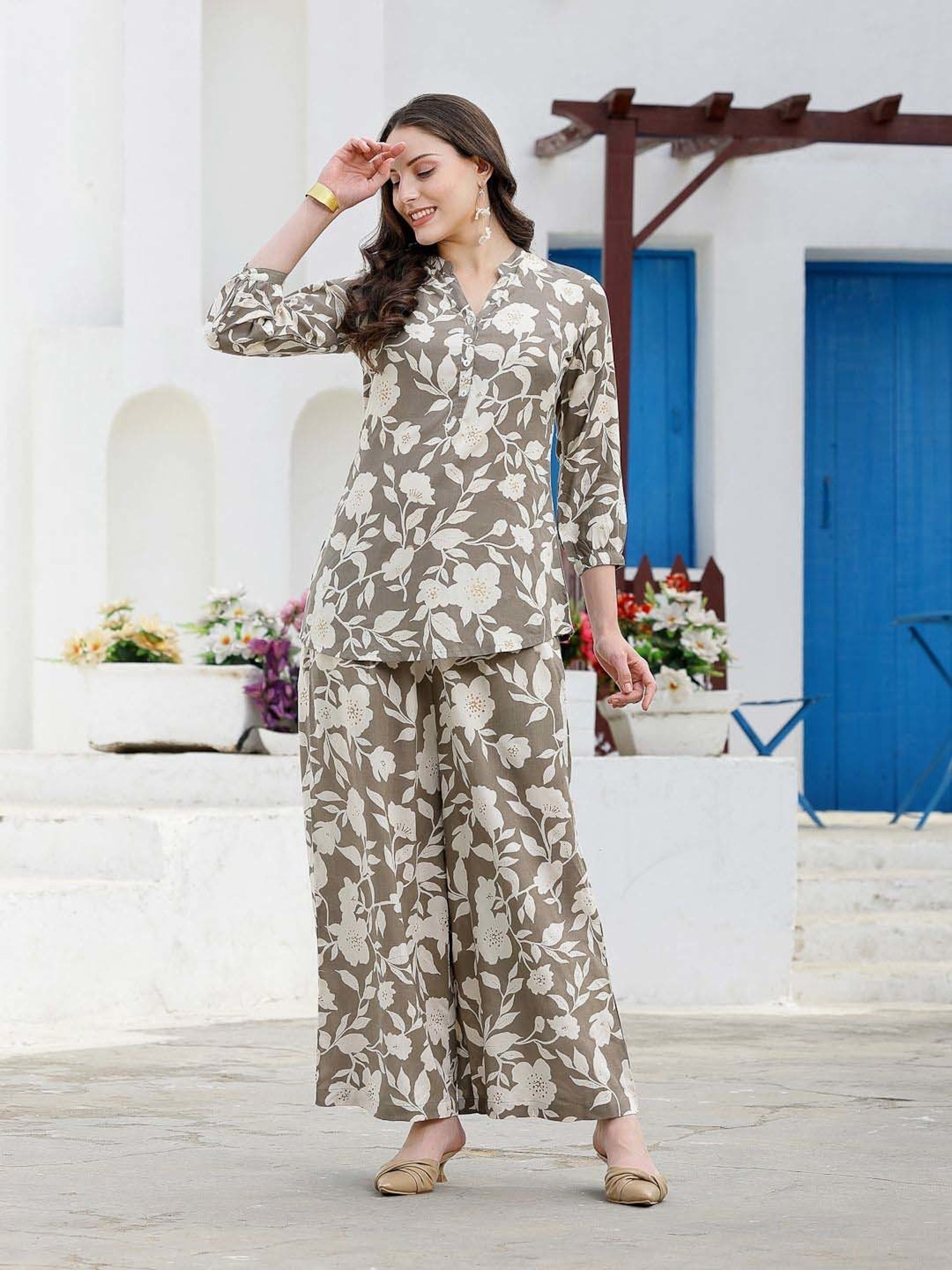 Stylum Grey Printed Tunic Palazzo Set