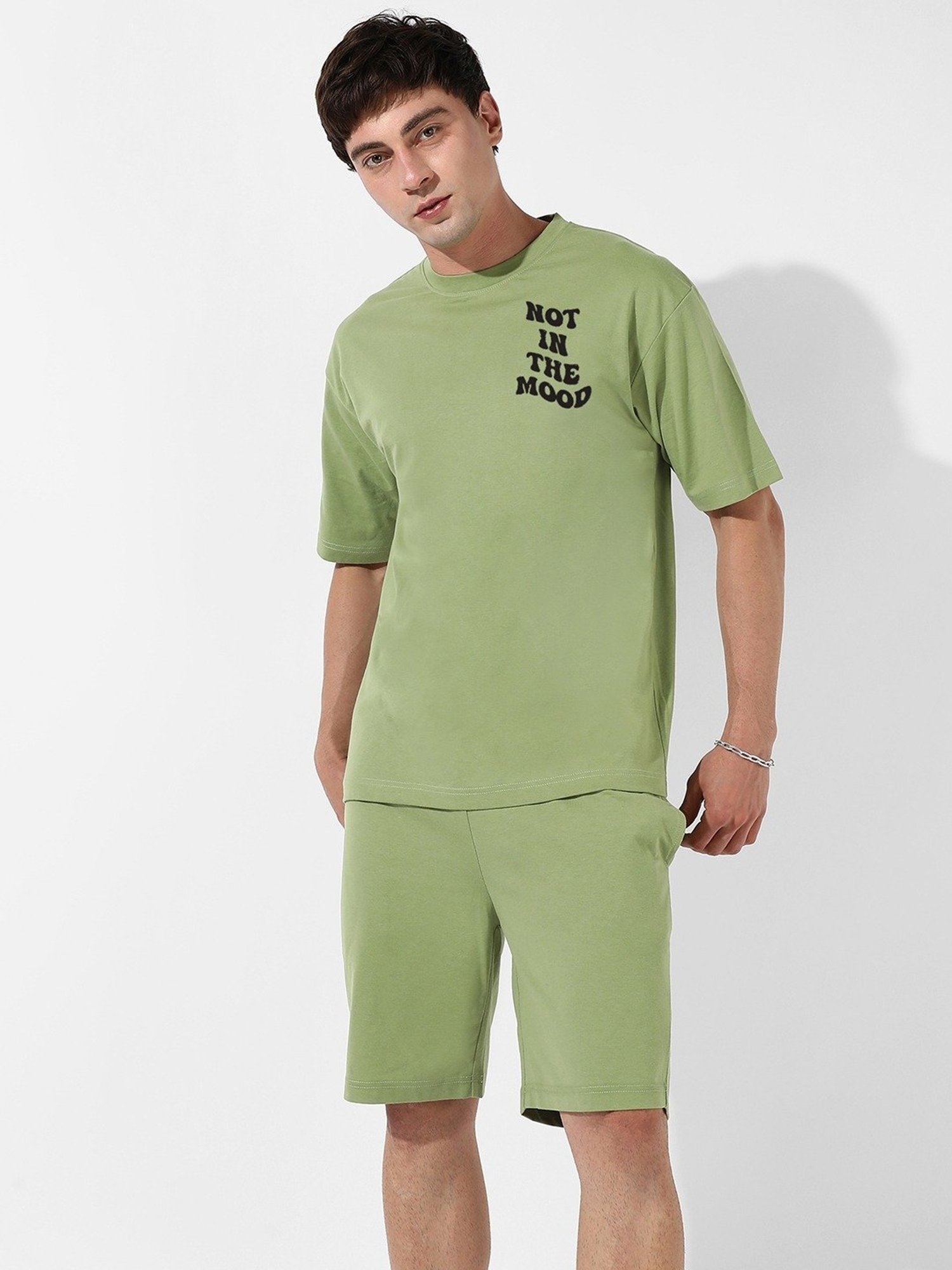 Campus Sutra Green Regular Fit Oversized Not In The Mood Printed Co-Ord Set