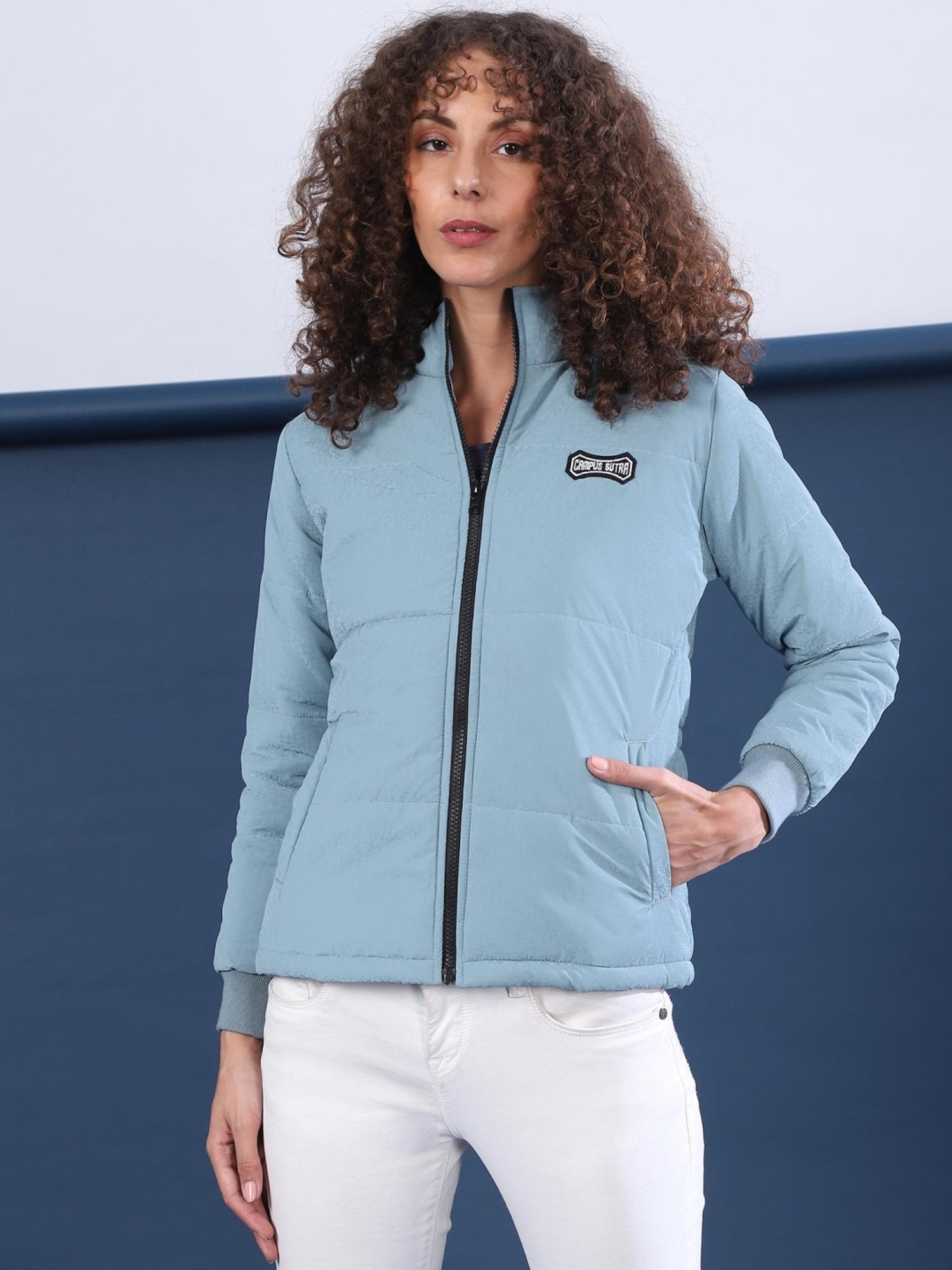 Campus Sutra Sea Blue Regular Fit Jacket