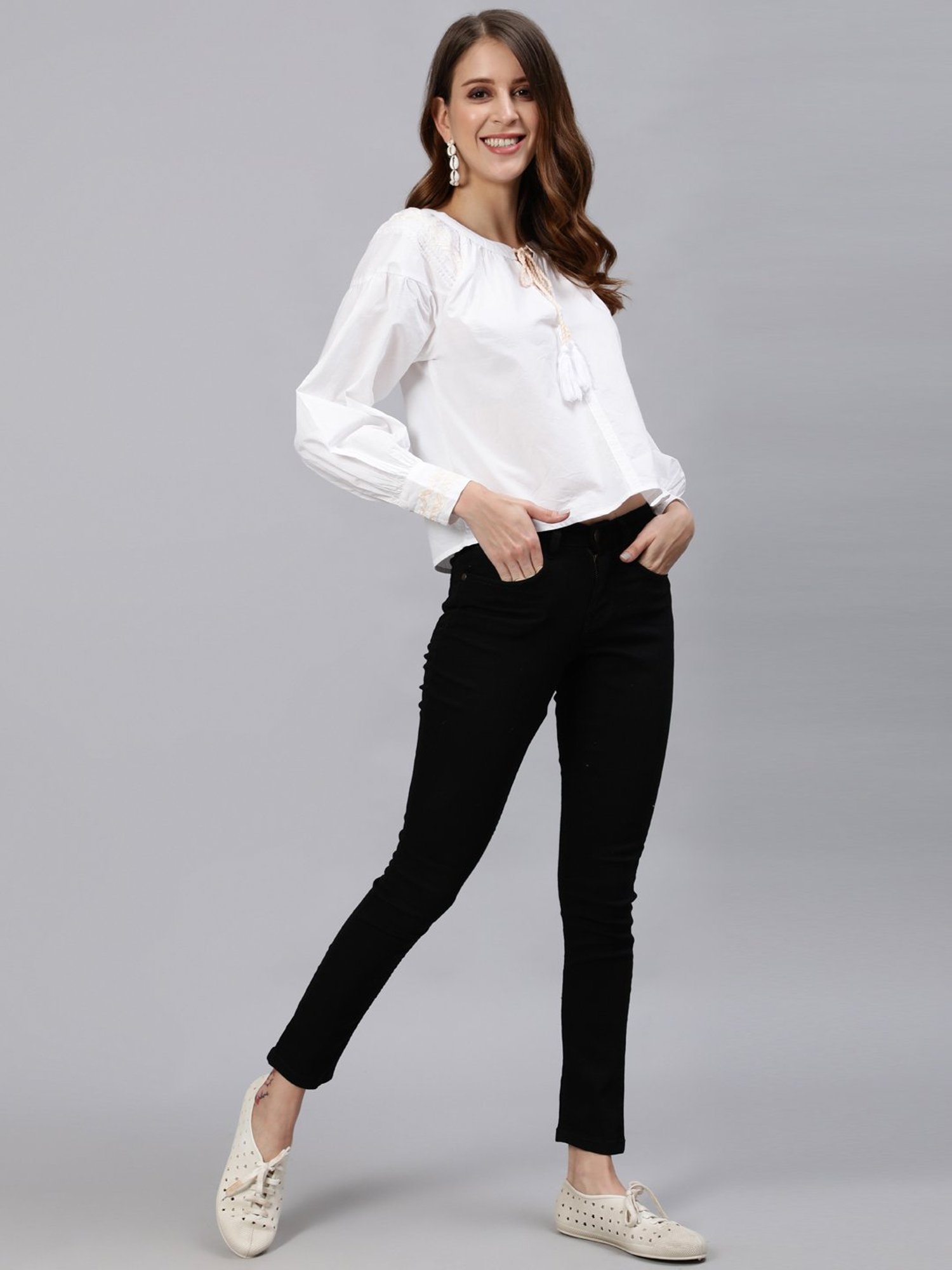 Ishin White Pure Cotton Embroidered Top