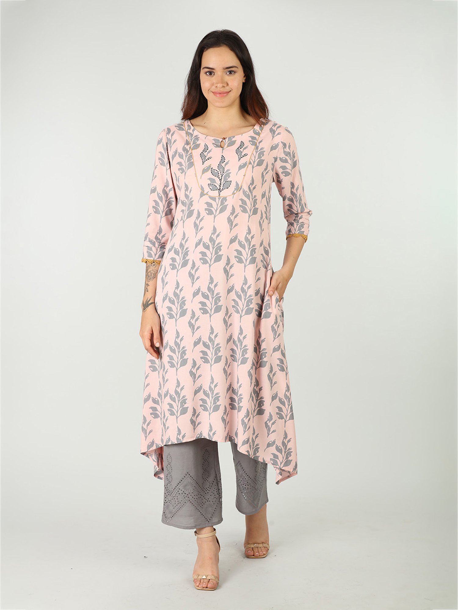 Mustard Grey Cotton Palazzos