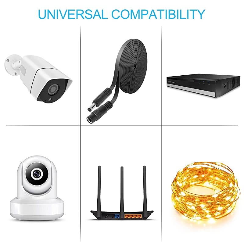 Pack DC Power Extension Cable 10ft 1mm x 55mm Compatible with 1V DC Adapter Cord for CCTV IP Camera LED Car Black