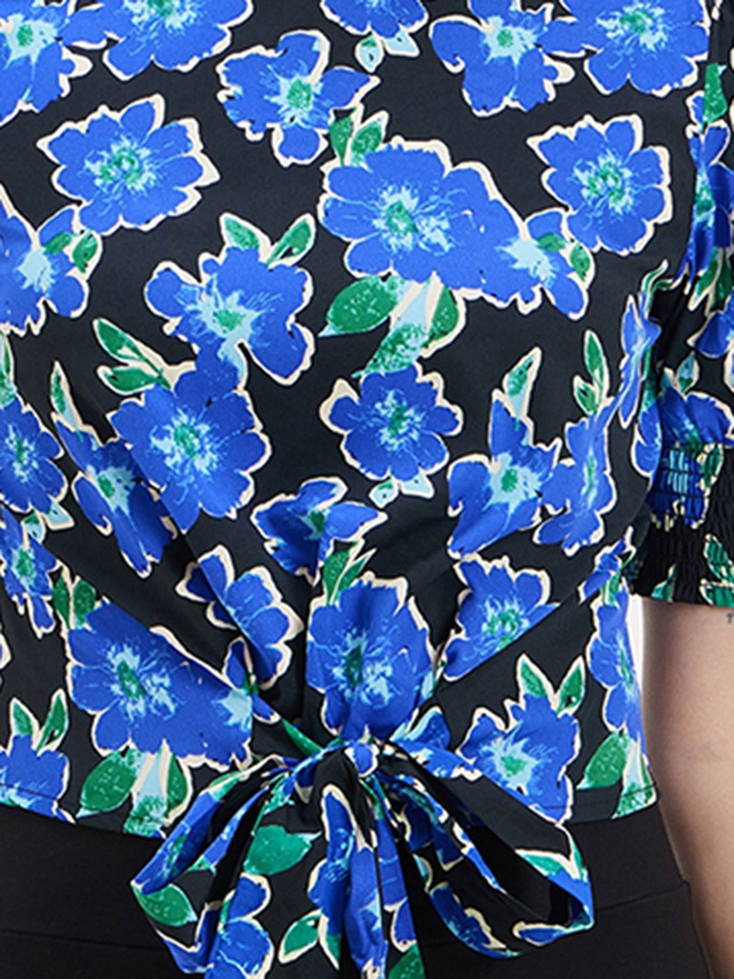 Kazo Blue & Black Floral Print Top