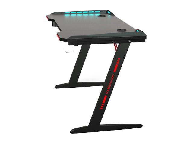 Gaming Desk, 55 Inch Gaming Table, PC Computer Workstation with LED RGB Lights, Headphone Hook and Cup Holder for Home, Black