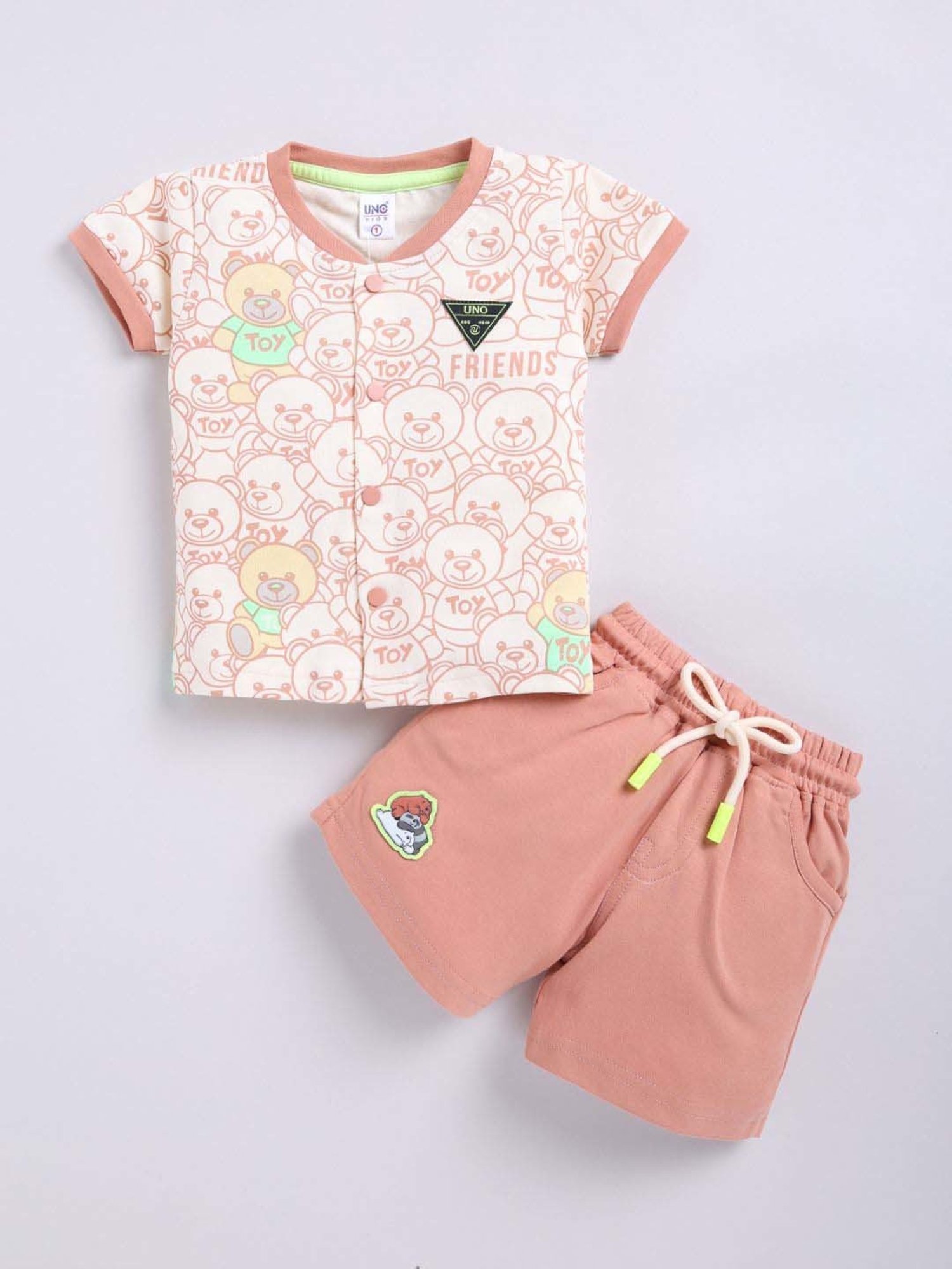 UNO KIDS Boys Peach Cotton Printed Top & Short sets