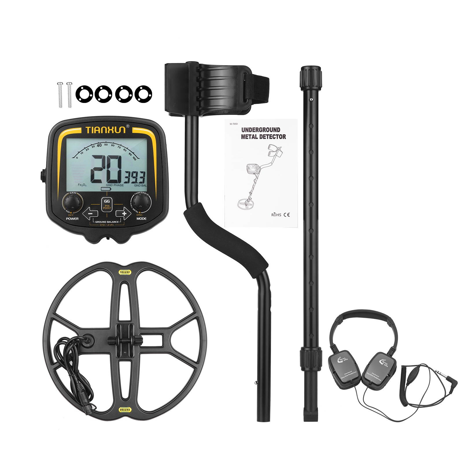 3.7-inch LCD Metal Detector High Sensitive Outdoor Underground Metal Finder Treasure Hunter Gold Prospector Gold Nugget Seeking Device with 12-inch Waterproof DD Search Coil DISC & All Metal Mode