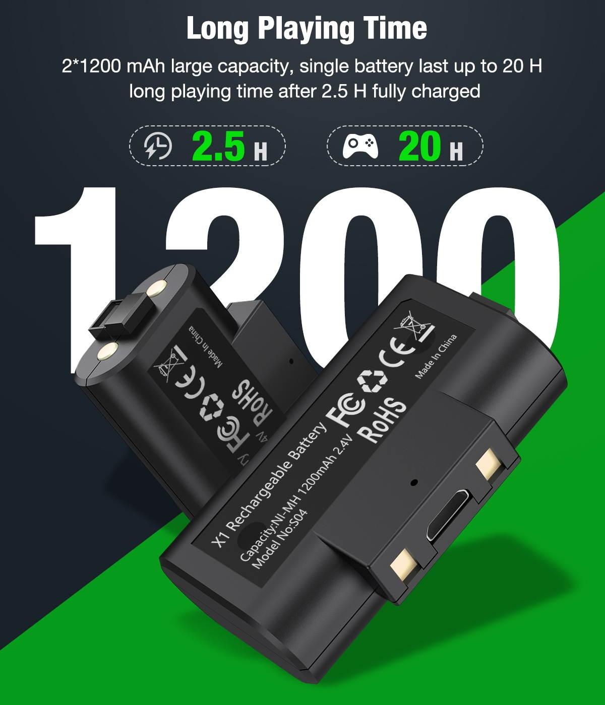 BEBONCOOL Xbox one controller charger,Controller Charger Station for Xbox One/One S/One X/One Elite/Series X|S with 2X 1200mAh Battery Pack