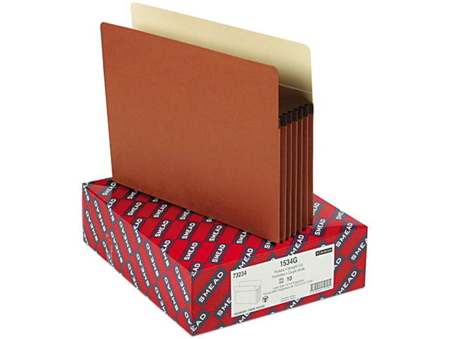 Smead 73234 5 1/4 Expansion Drop Front Pocket, Straight Tab, Letter, Manila/Redrope, 10/Box