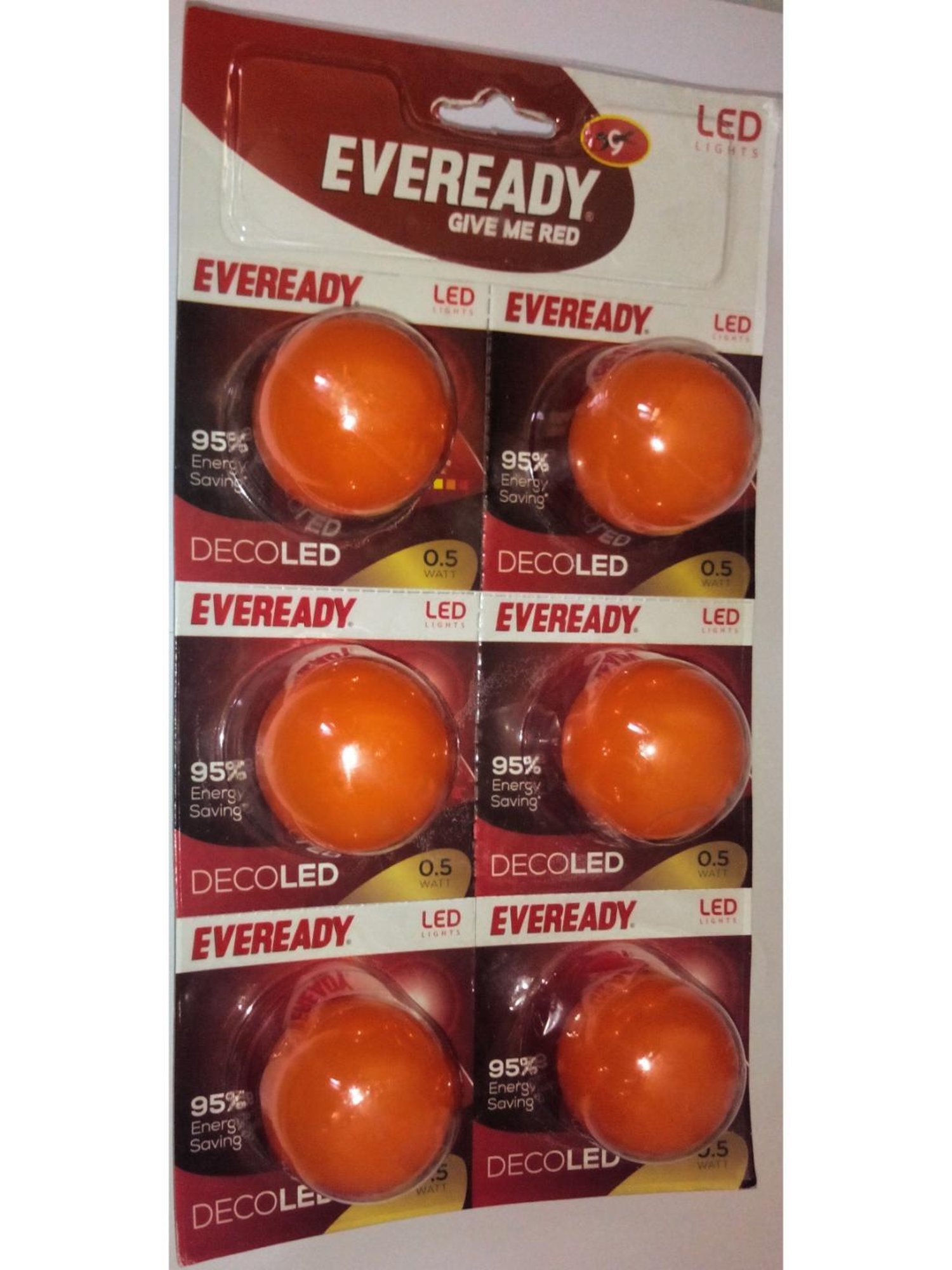 Eveready 0.5 W Standard B22 LED Bulb Pack of 6 (Orange)