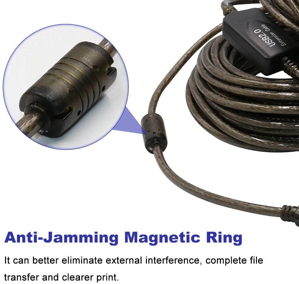 Printer Cable 100ft/30mYeung Qee Active Repeater USB 2.0 Type A Male to Type B Male Printer Scanner Cable for HP Canon Lexmark Epson Dell Xerox Samsung etc