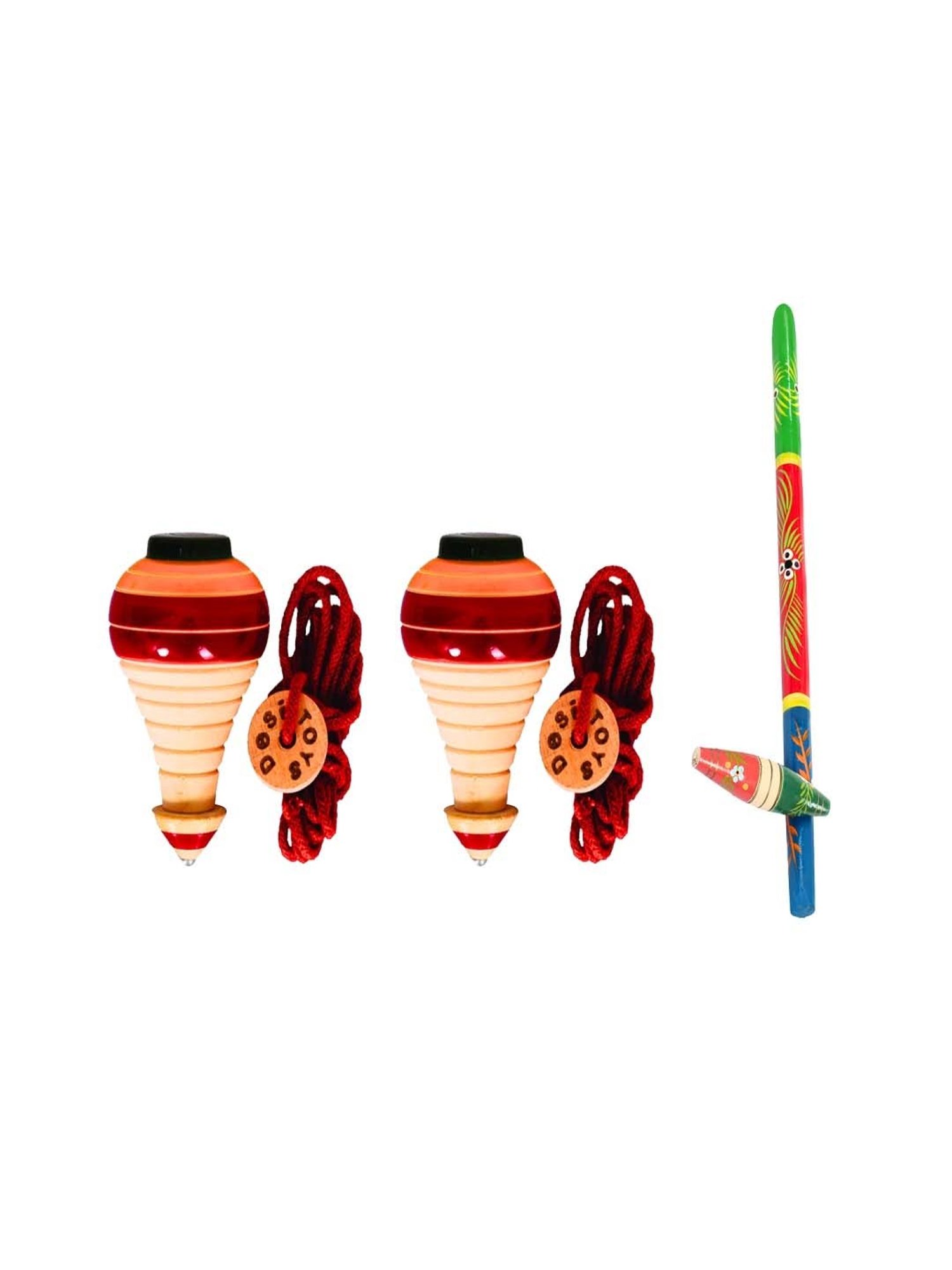 Desi Toys Kids Multicolor Wooden Spinning Tops & Gilli Danda Set
