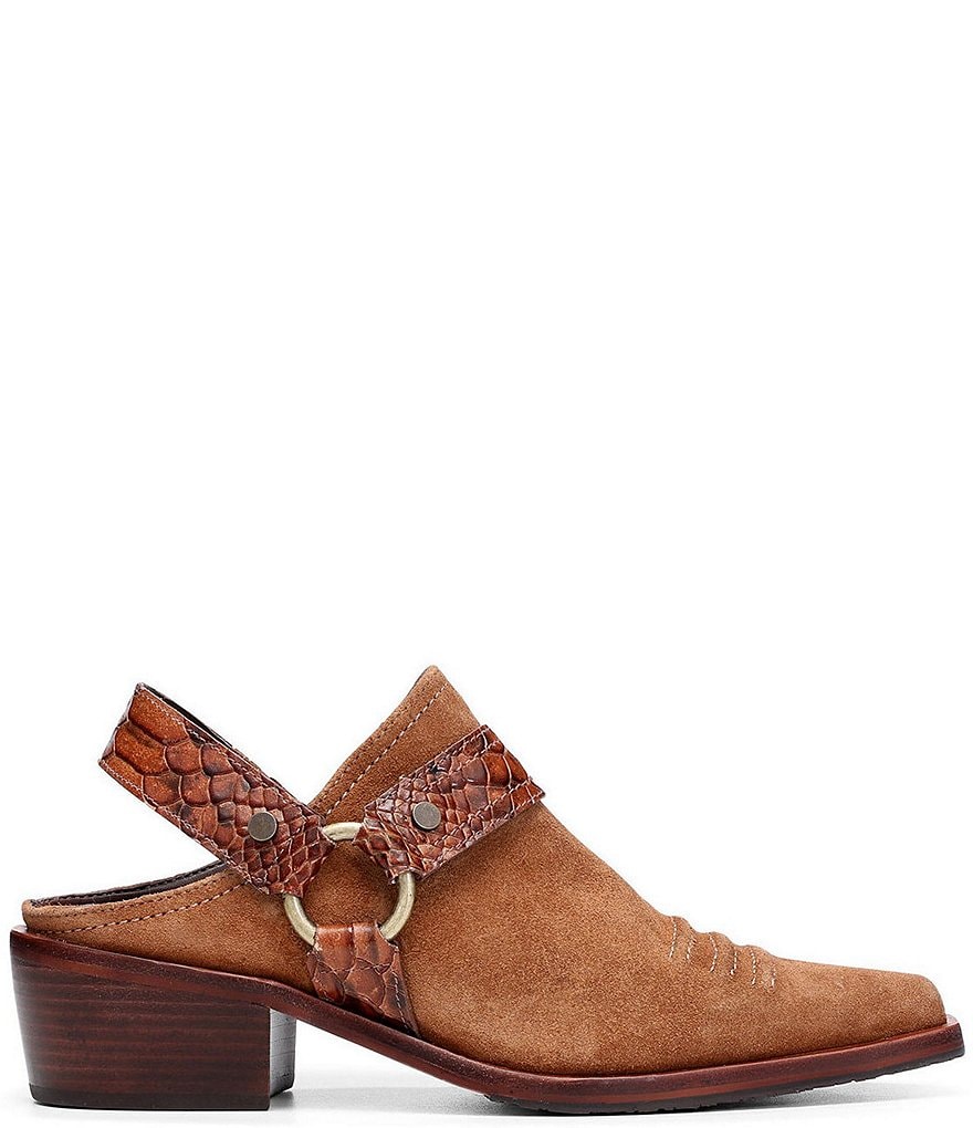 Donald Pliner Mazzy Suede Snake Print Harness Western Mule Shooties