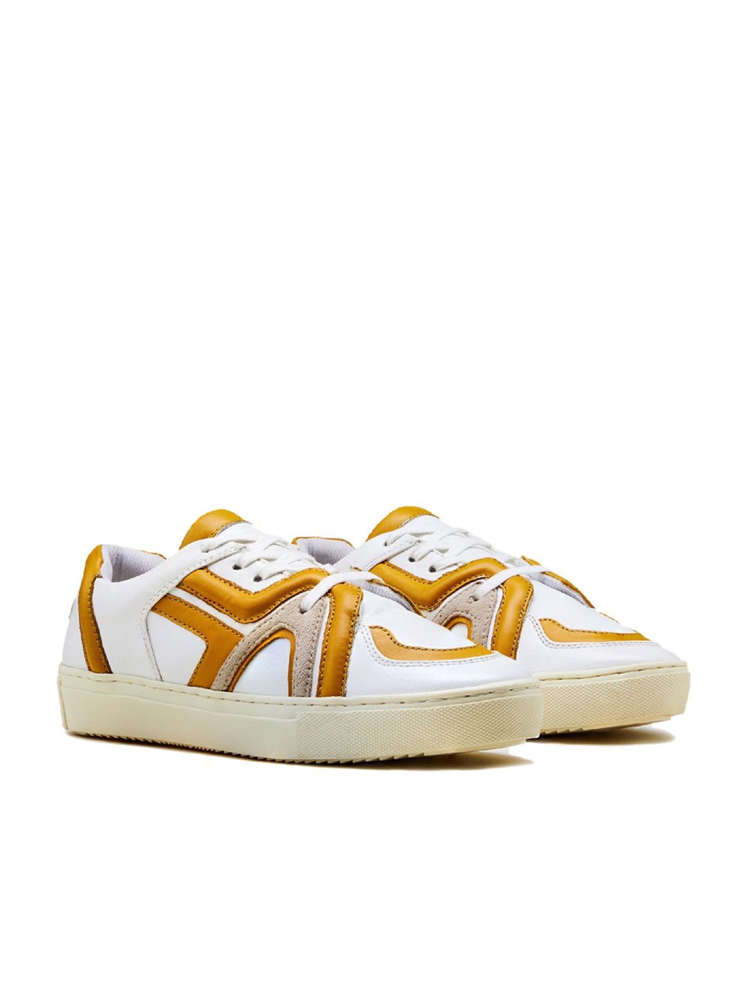7-10 Women's White & Yellow 402 Luxe-Tech Collection Sneakers