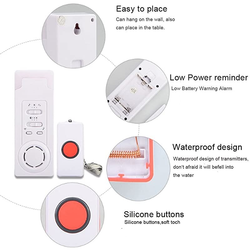 Caregiver,Caregiver Smart Personal Pager System Emergency Care Alarm Call Button Nurse Alert System -500+ft Operating Range (1 in 1)