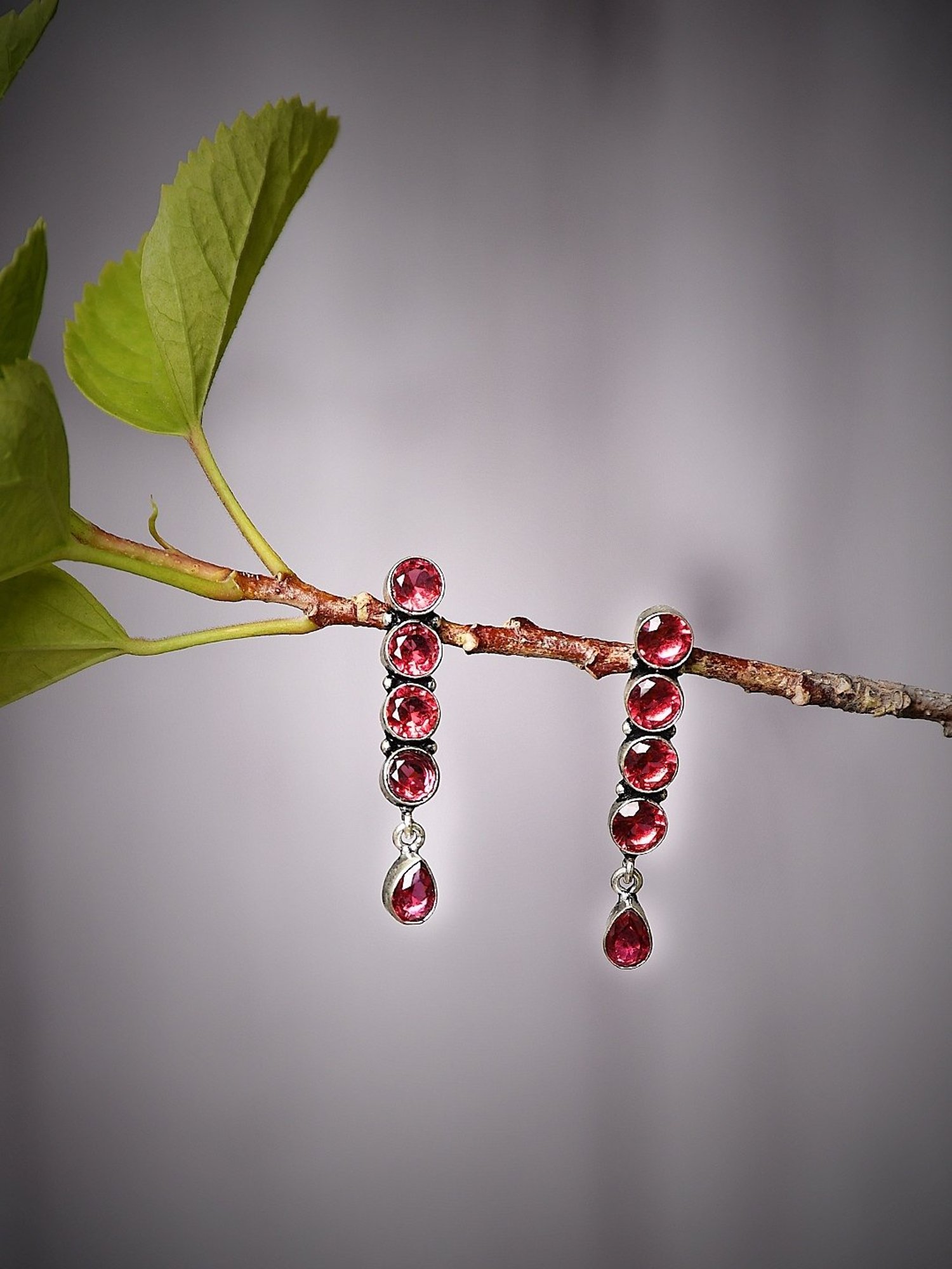 Imli Street Pink Silver Tone Stone-Studded Handcrafted Dangler Earrings