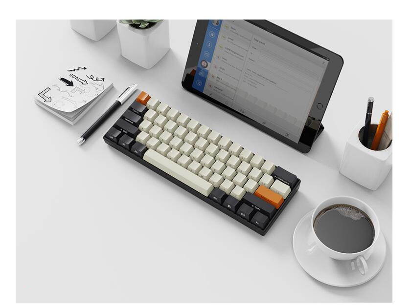 A-jazz AK61 Bluetooth Wireless and  USB Wired Dual Connectivity Mechanical Gaming Keyboard, Durable ABSKeycaps, White Backlit -Blue Switch( White )