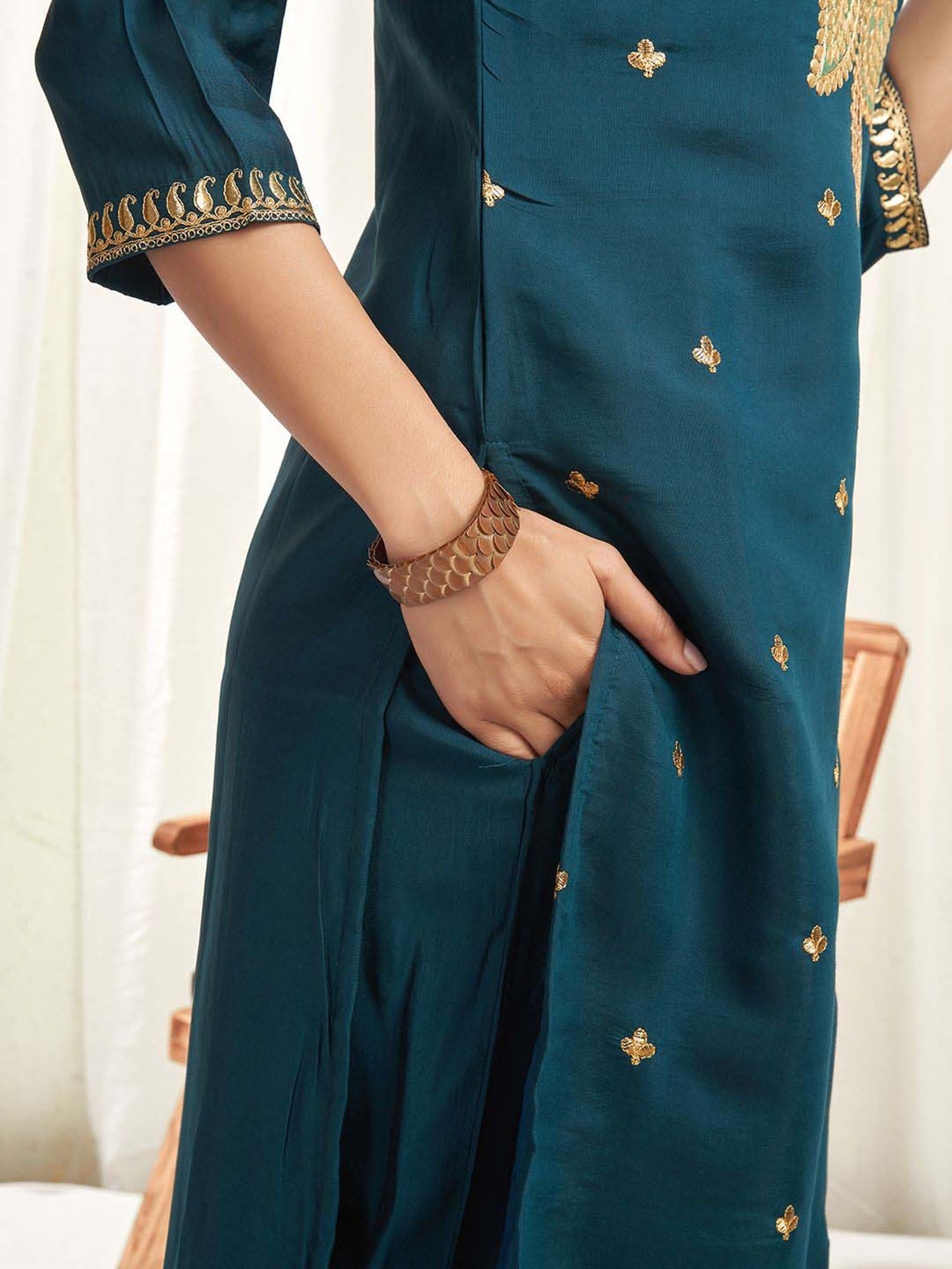 Skylee Blue Embroidered Kurta Palazzo Set With Dupatta