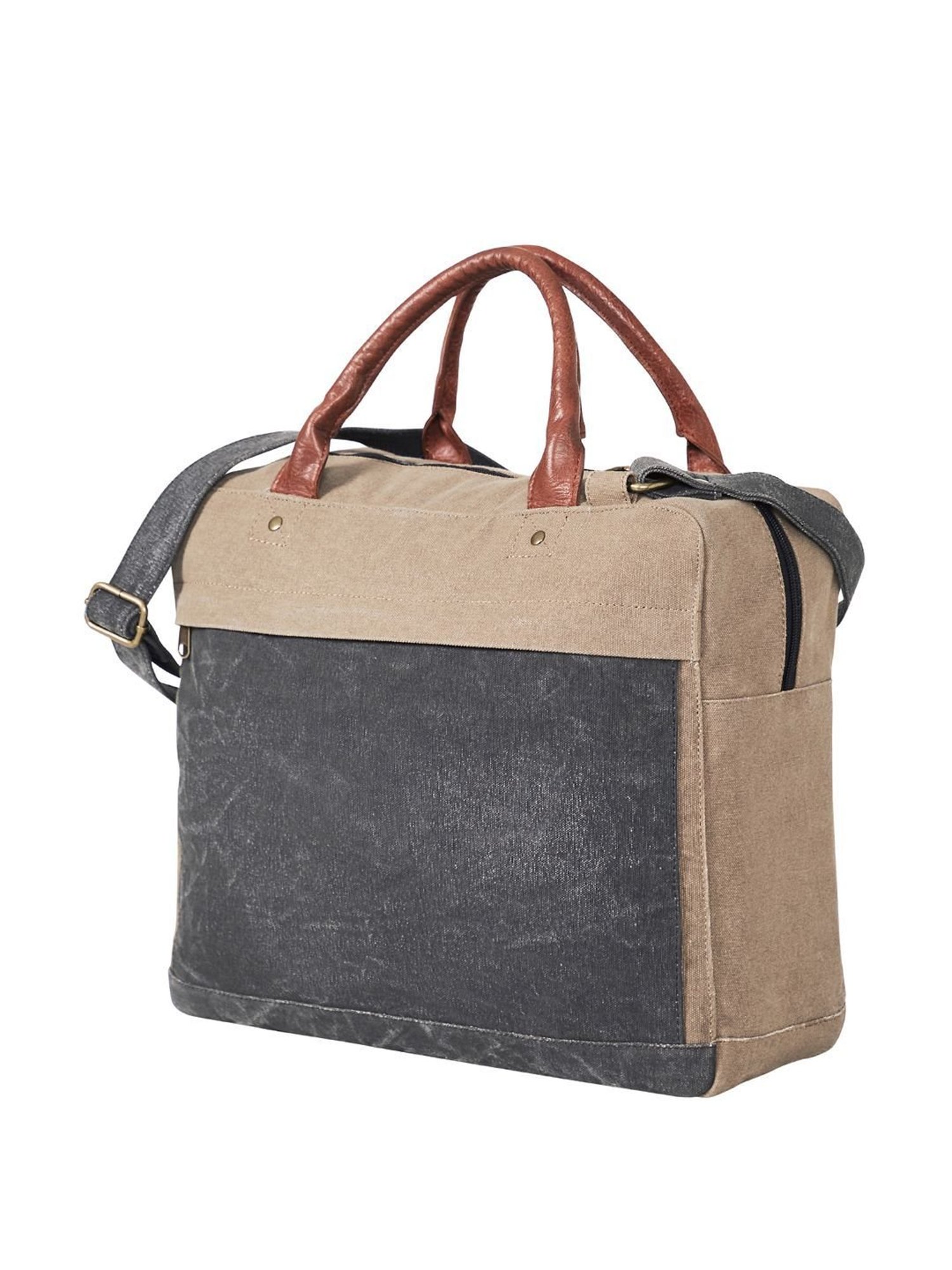 Mona B Beige Canvas Large Messenger Bag