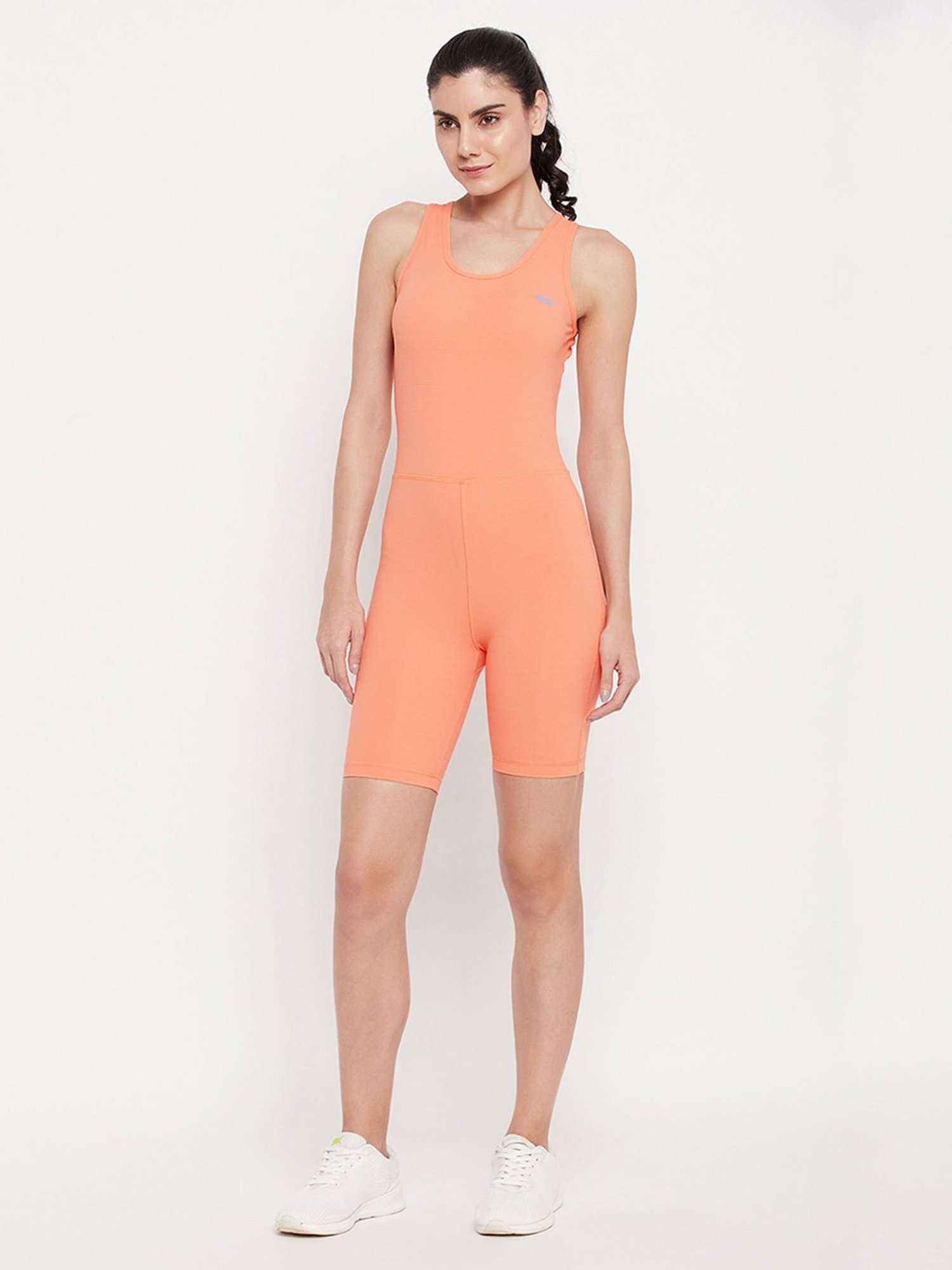 Clovia Orange Polyester Swimwear Bodysuit